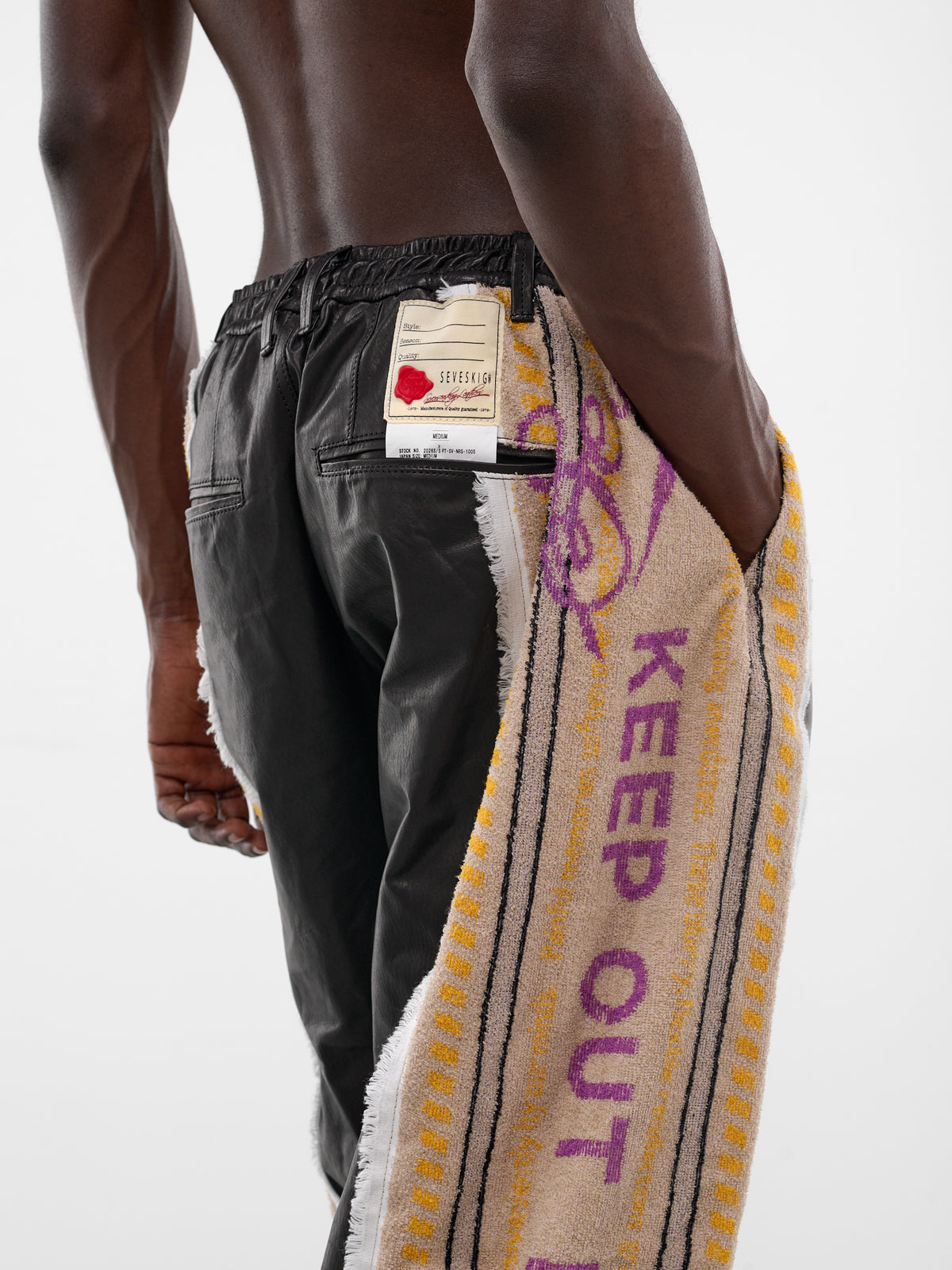 Black Leather Towel Track Pants (PT-SV-NRS-1005-BLACK)