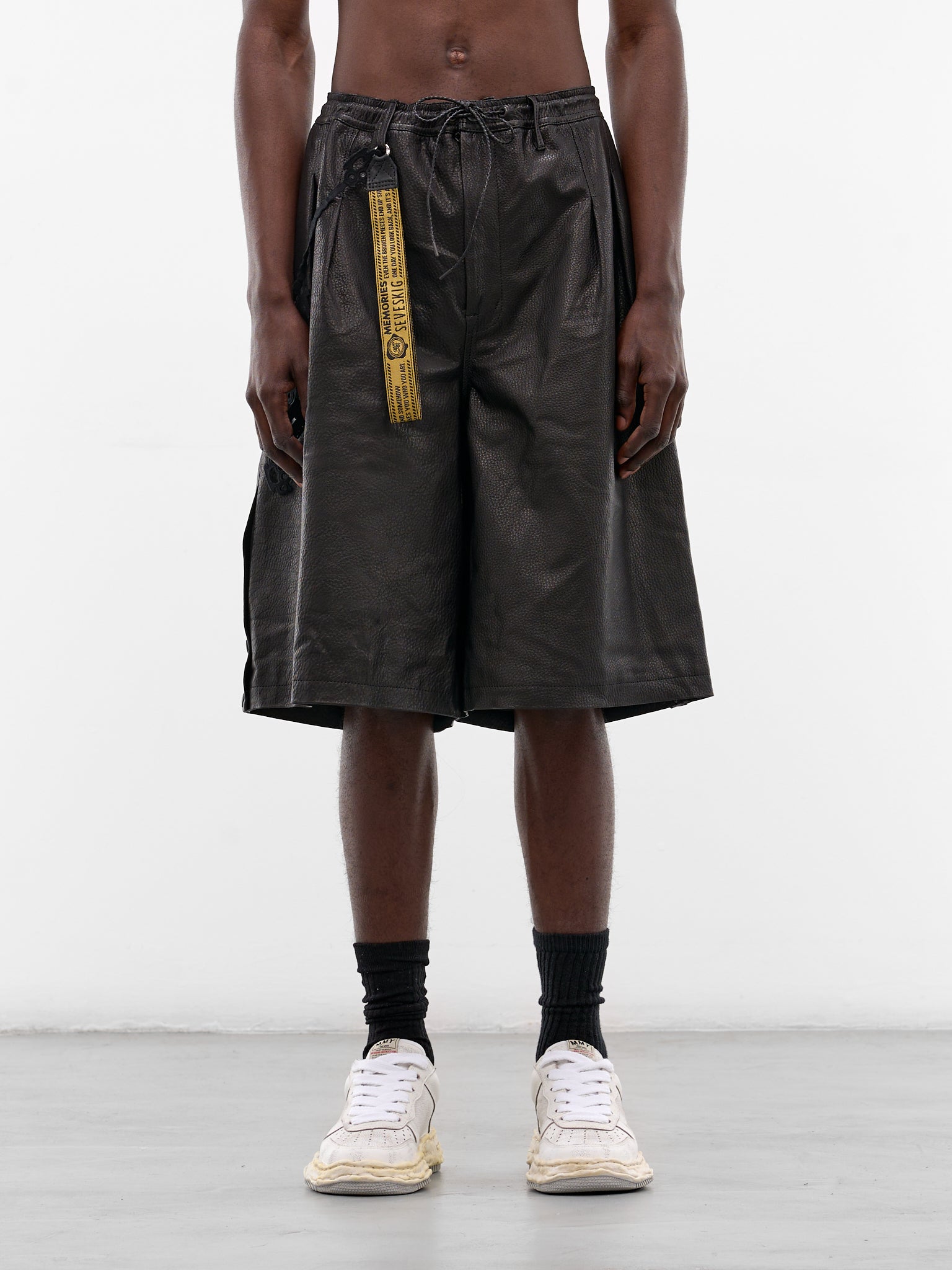 Black Leather Baggy Track Shorts (PT-SV-NRS-1011-BLACK)