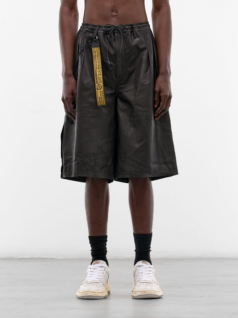 Black Leather Baggy Track Shorts (PT-SV-NRS-1011-BLACK)
