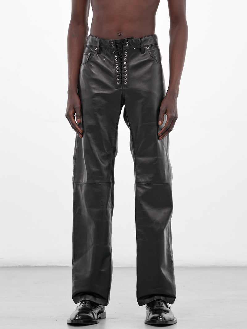 Black Leather Lace-Up Trousers (PT003-M-LEATHER-BLACK)