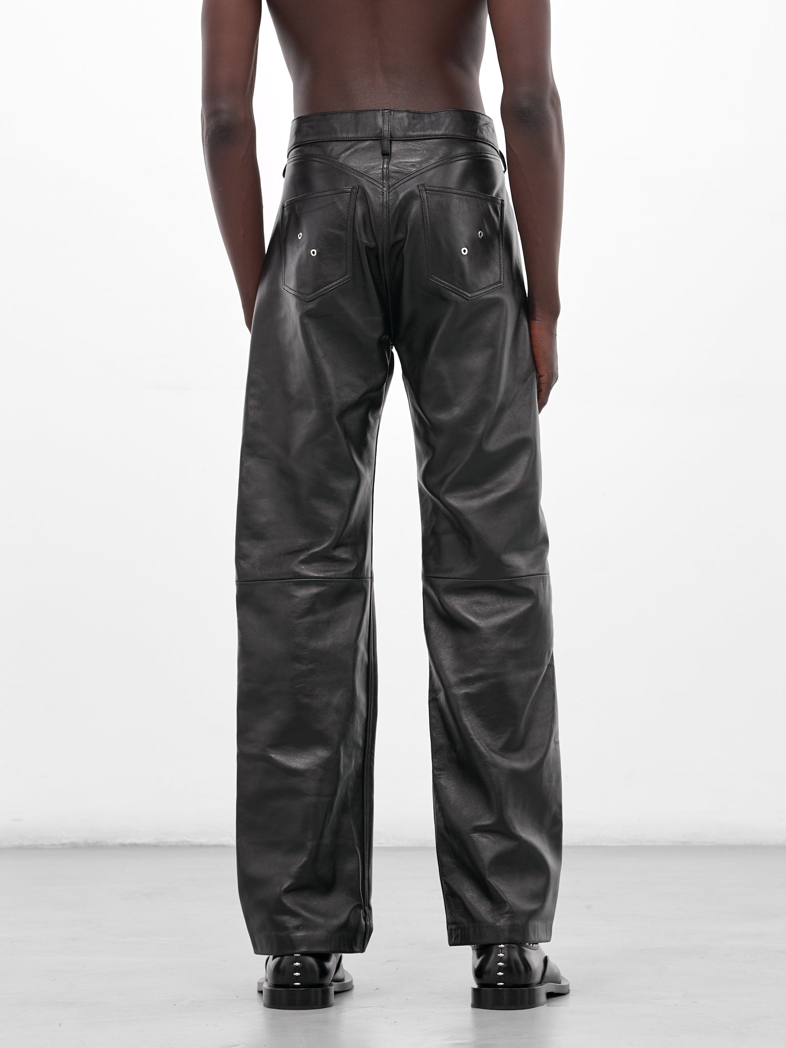 Black Leather Lace-Up Trousers (PT003-M-LEATHER-BLACK)