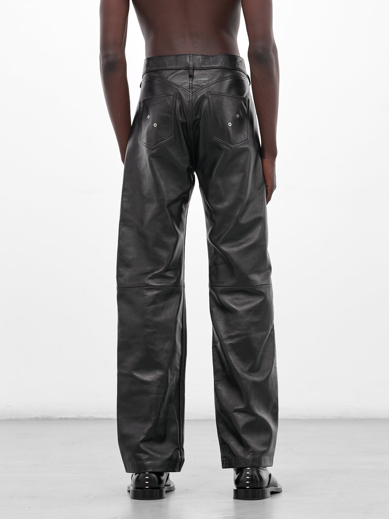 Black Leather Lace-Up Trousers (PT003-M-LEATHER-BLACK)