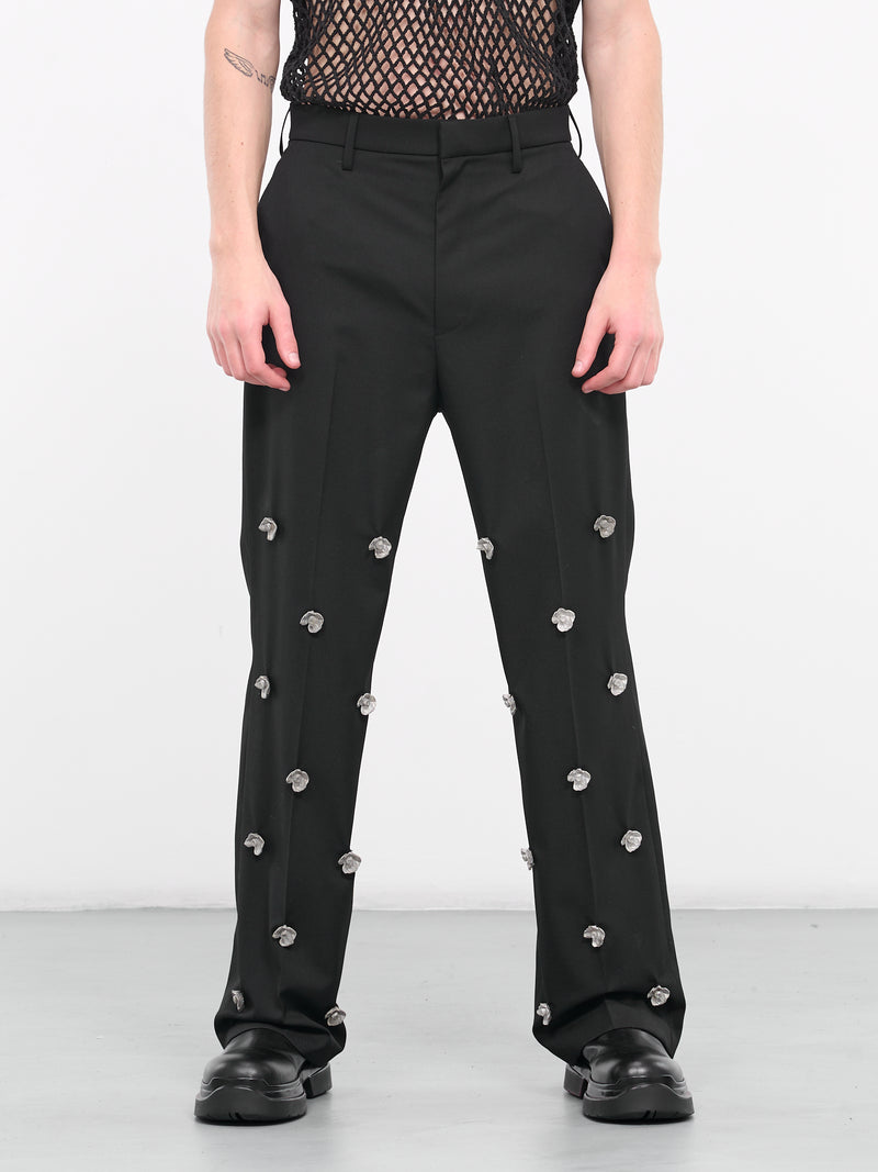 Metal Flower Appliqué Trousers (PT01B-271-BLACK)
