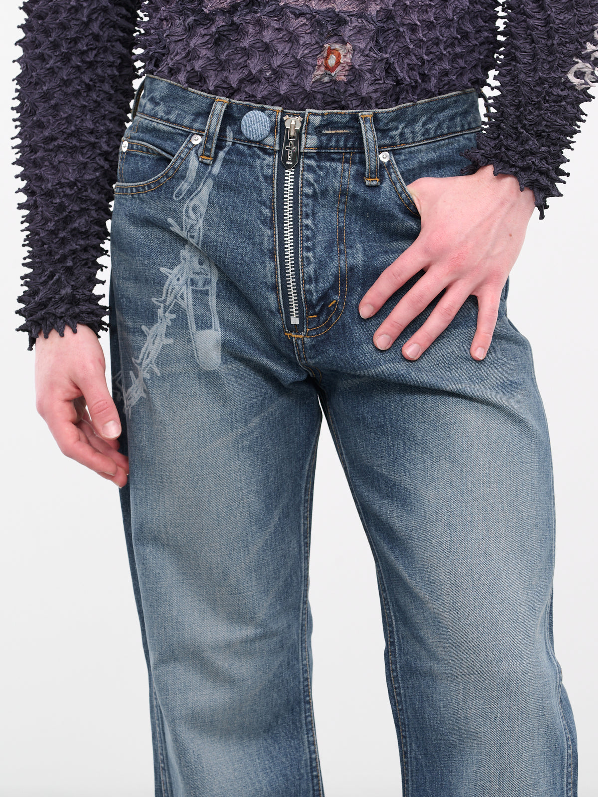 Bleached Chain Jeans (PT0323C-INDIGO)