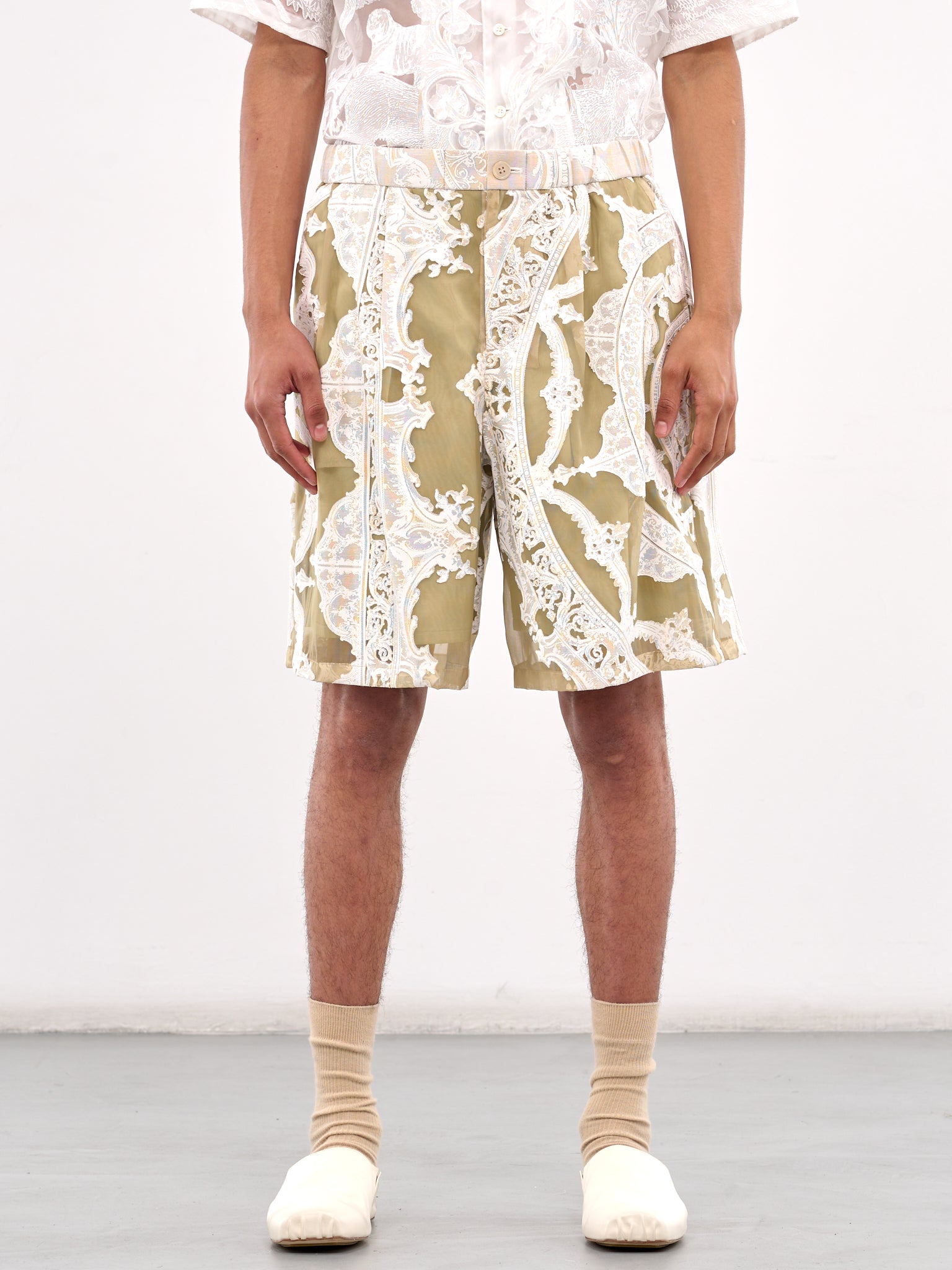 Sheer Printed Drawstring Shorts (PT037-YELLOW)