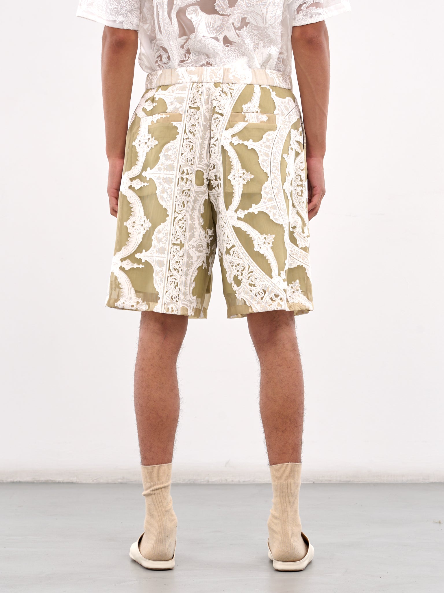 Sheer Printed Drawstring Shorts (PT037-YELLOW)
