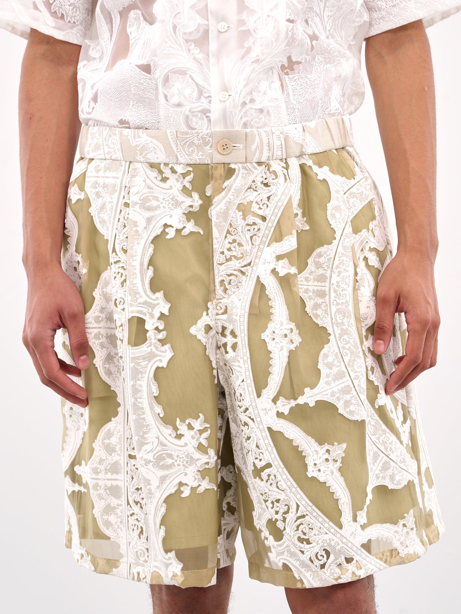 Sheer Printed Drawstring Shorts (PT037-YELLOW)