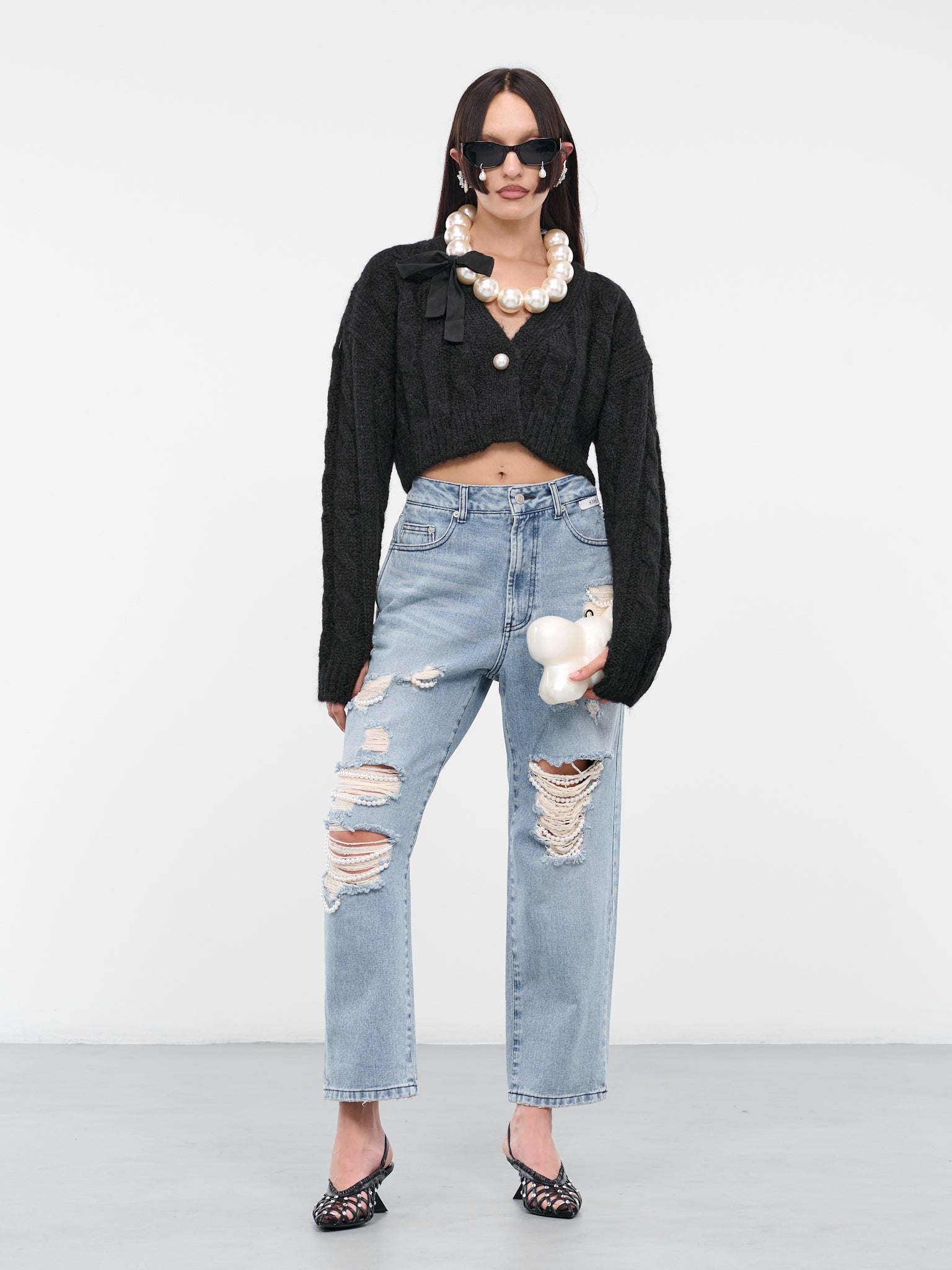 Pearl Crop Cardigan (KN012-BK-BLACK)