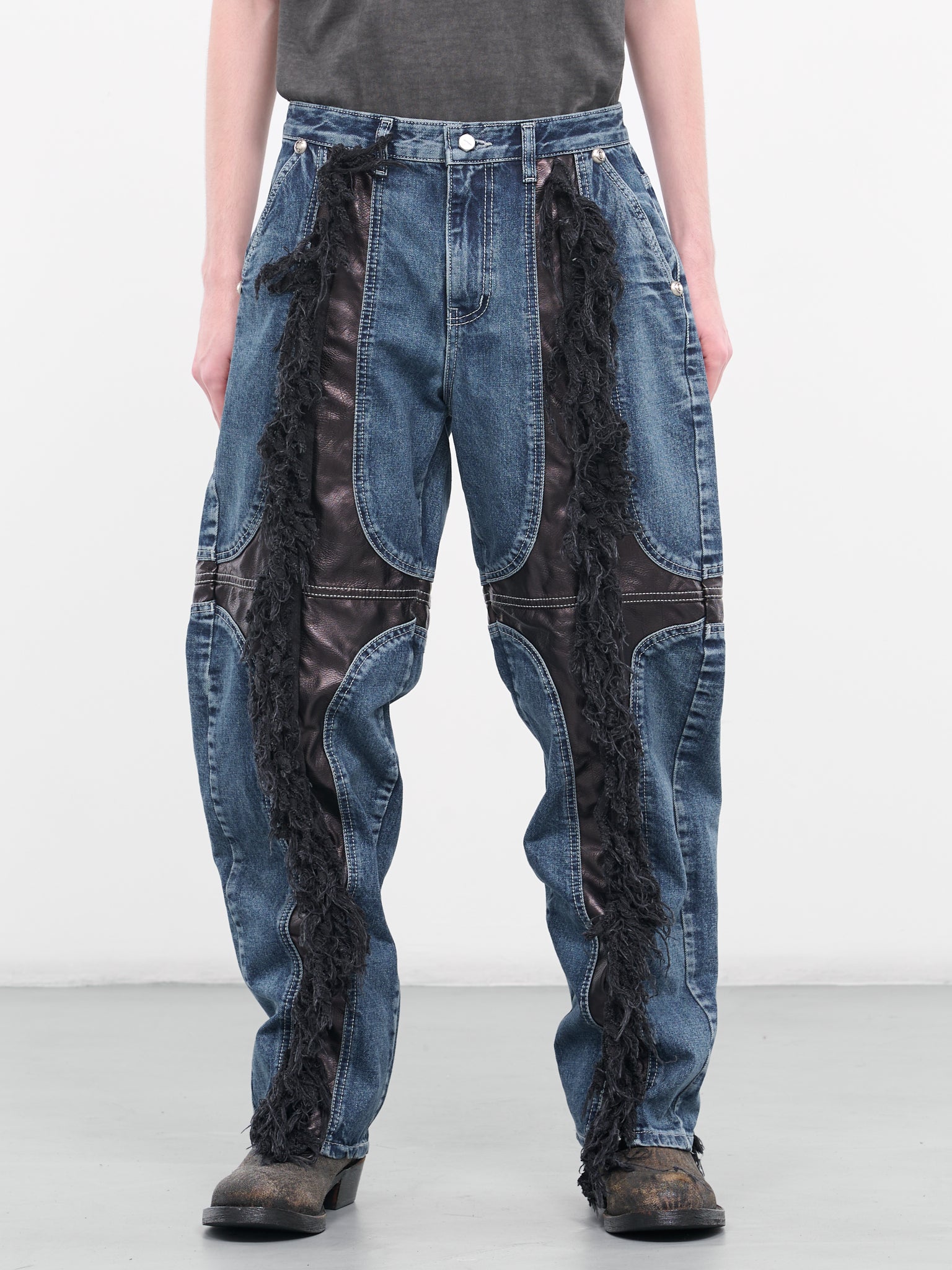 Mohican Leather Denim Jeans (PT0401-BLUE-BLACK)