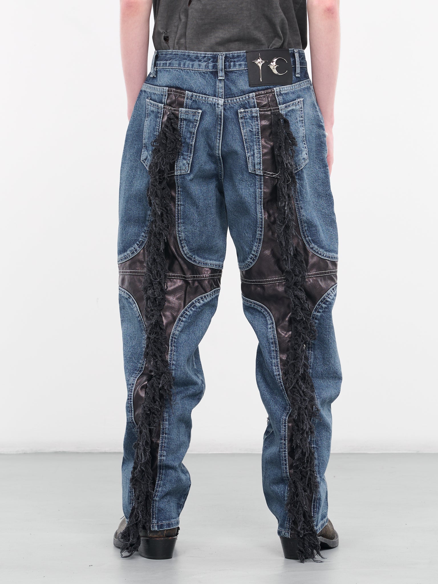 Mohican Leather Denim Jeans (PT0401-BLUE-BLACK)