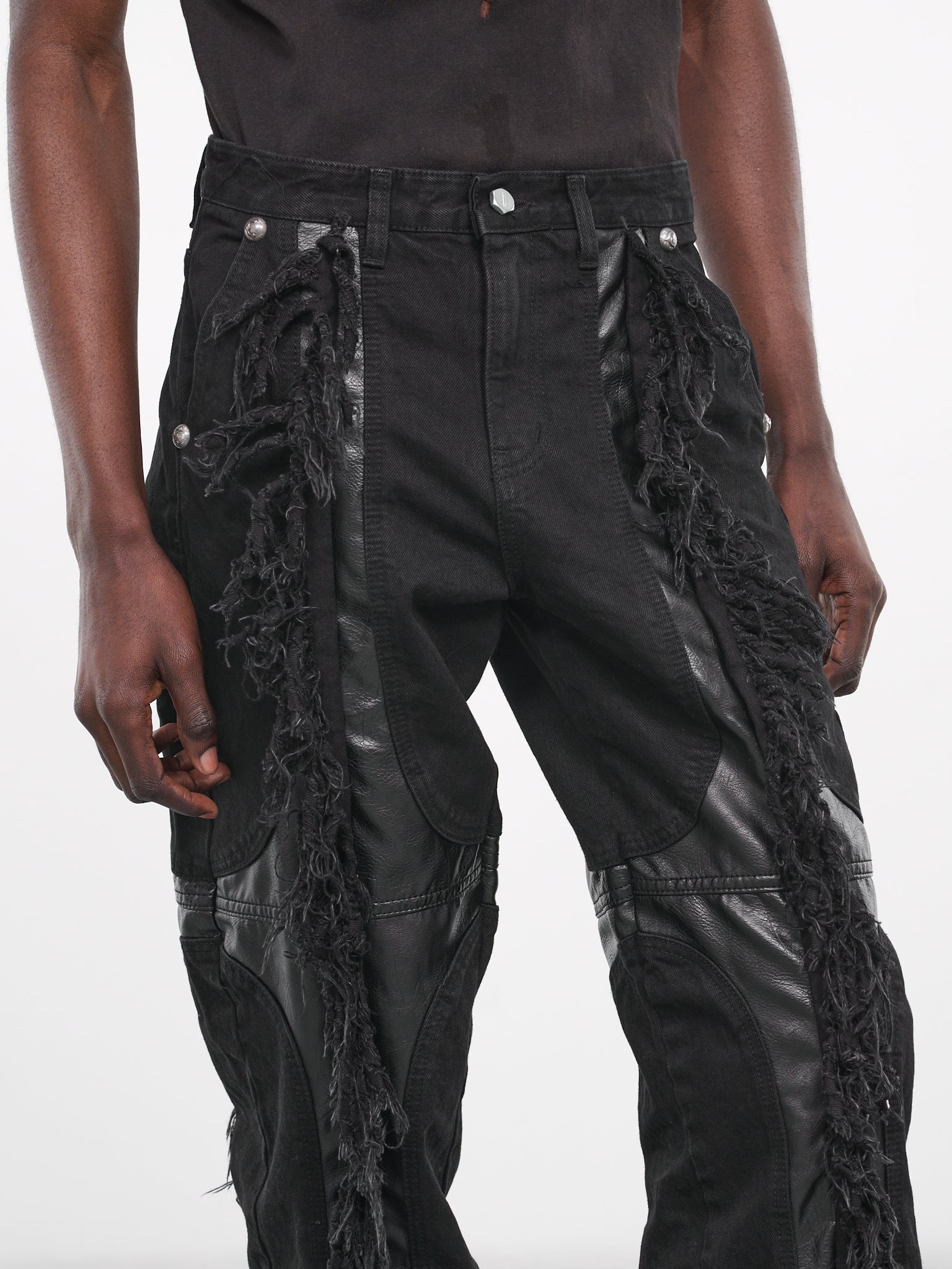 Mohican Leather Denim Jeans (PT0403-BLACK-BLACK)