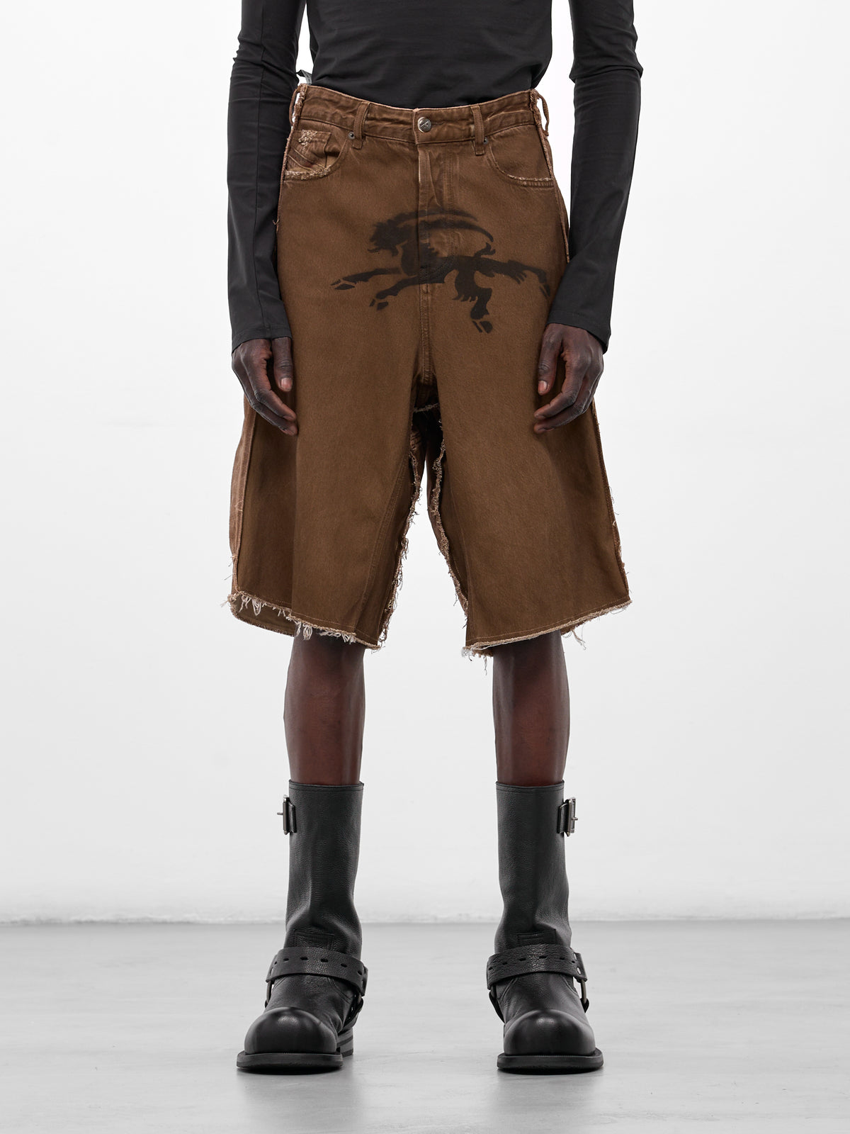 Brown Goat Graphic Denim Shorts (PT08DE06USBN-BROWN)