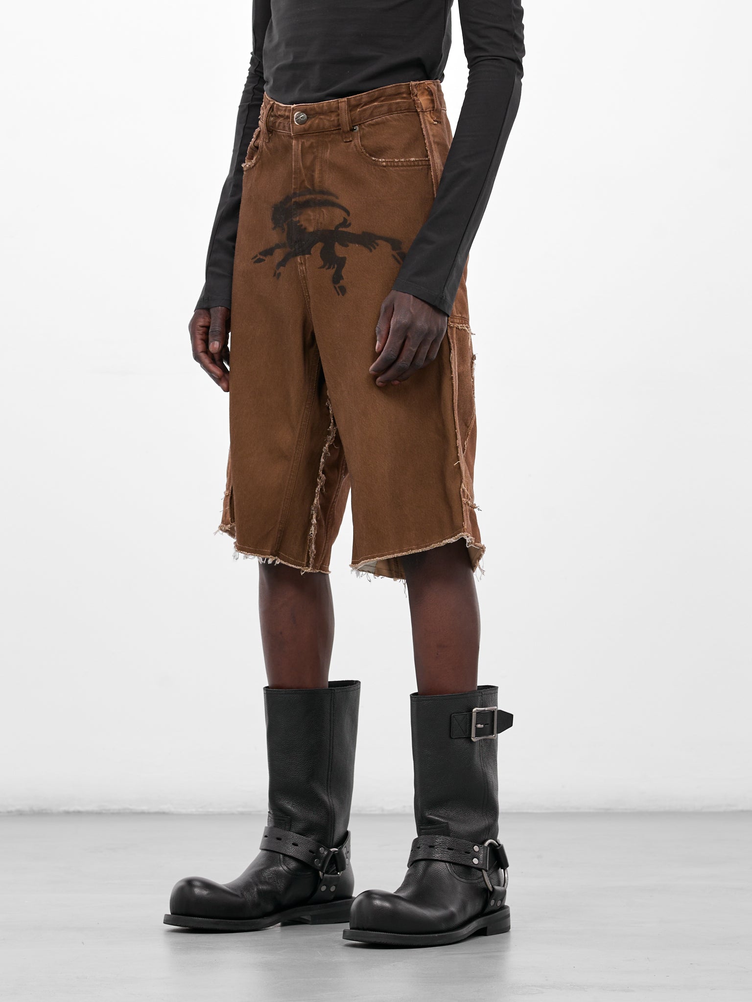 Brown Goat Graphic Denim Shorts (PT08DE06USBN-BROWN)
