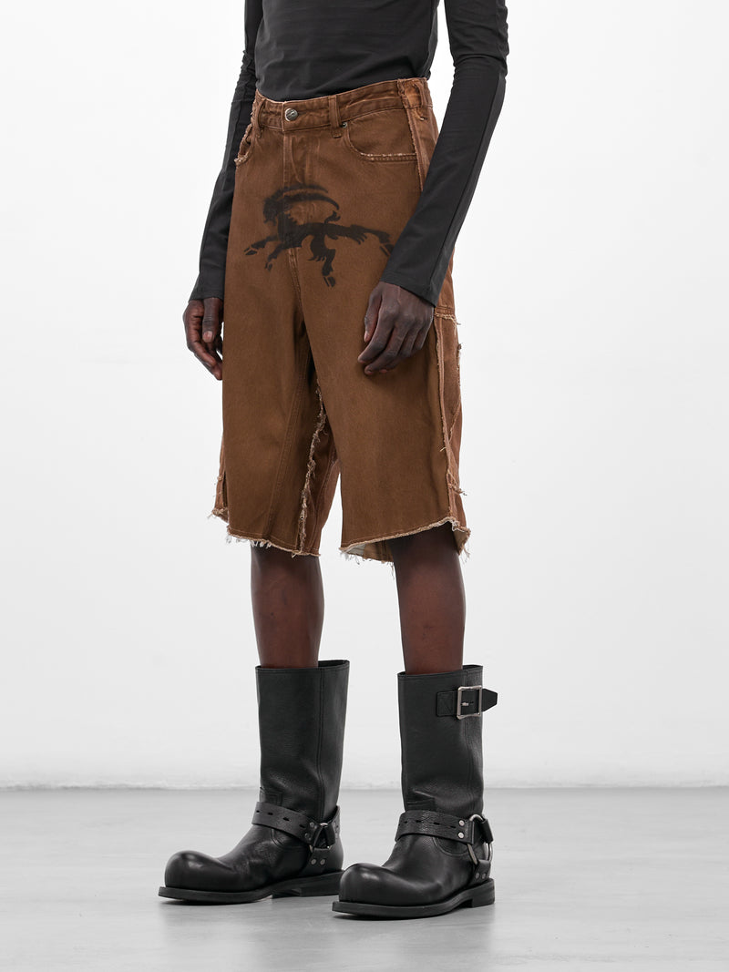Brown Goat Graphic Denim Shorts (PT08DE06USBN-BROWN)