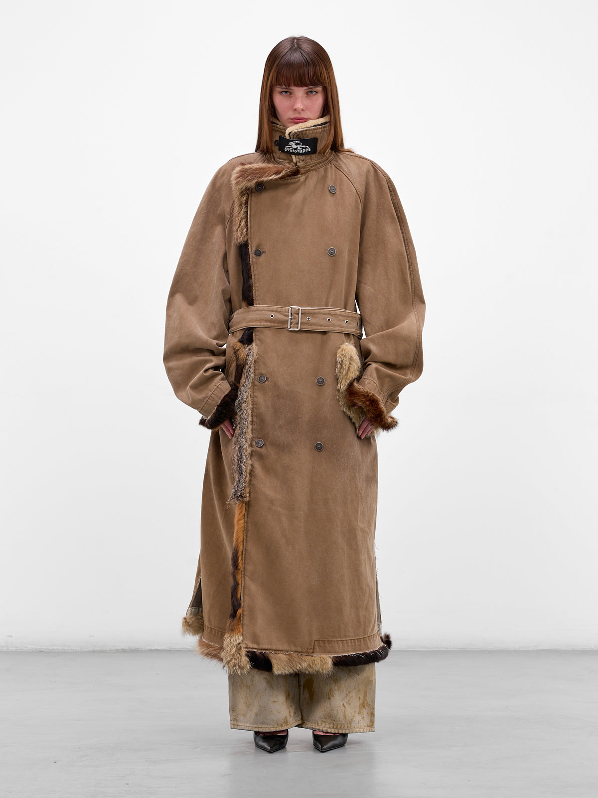 Brown Deconstructed Denim Fur Coat (PT08FUR01USBN-BROWN)