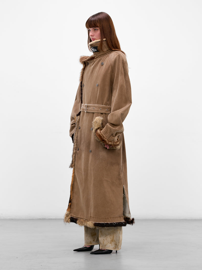 Brown Deconstructed Denim Fur Coat (PT08FUR01USBN-BROWN)