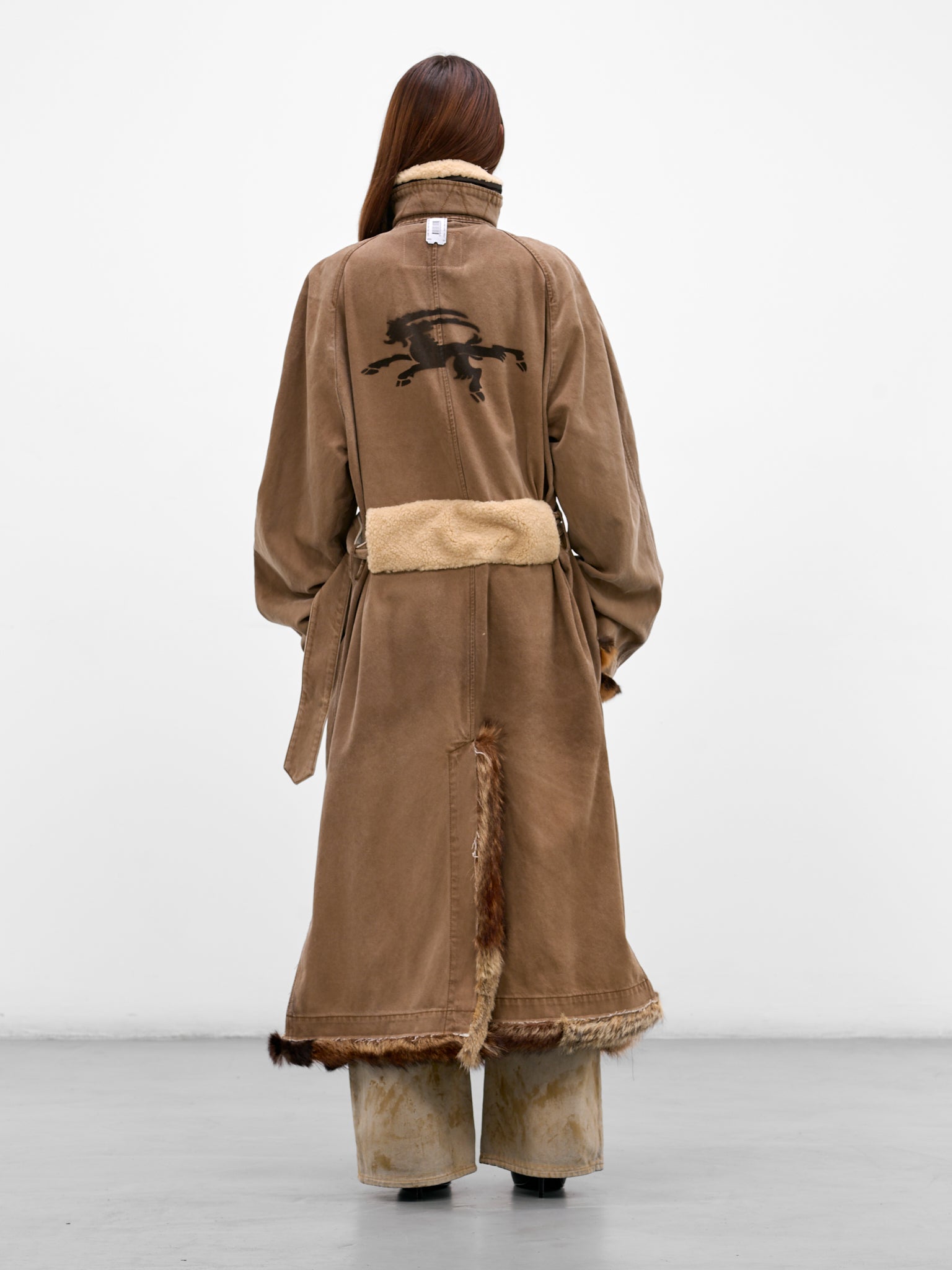Brown Deconstructed Denim Fur Coat (PT08FUR01USBN-BROWN)