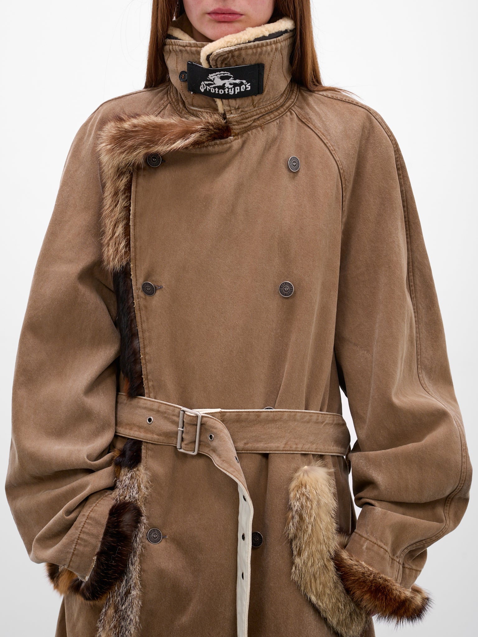 Brown Deconstructed Denim Fur Coat (PT08FUR01USBN-BROWN)