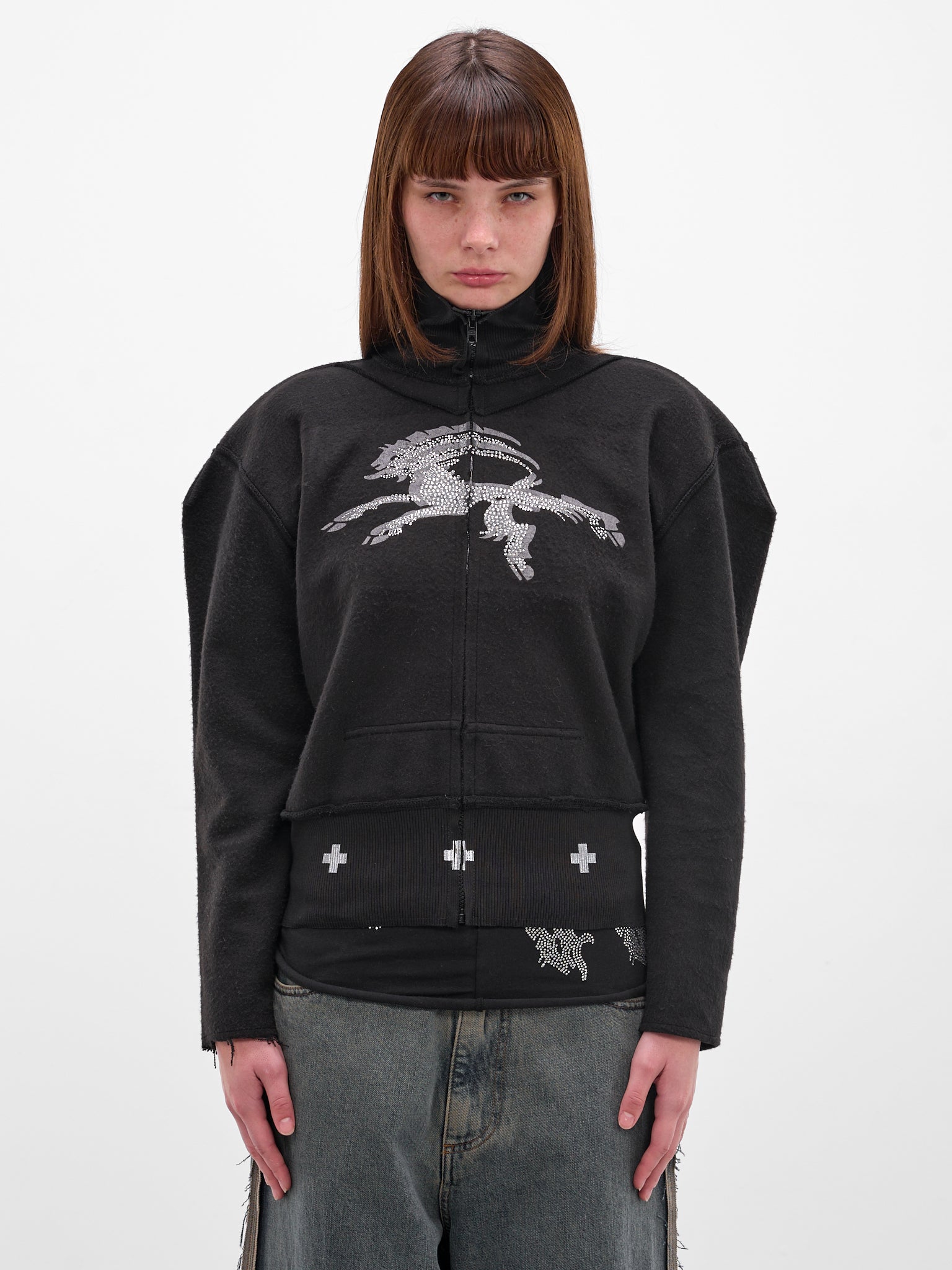 Black Deconstructed Graphic Fleece Sweatshirt (PT08JE07WWBK-BLACK)