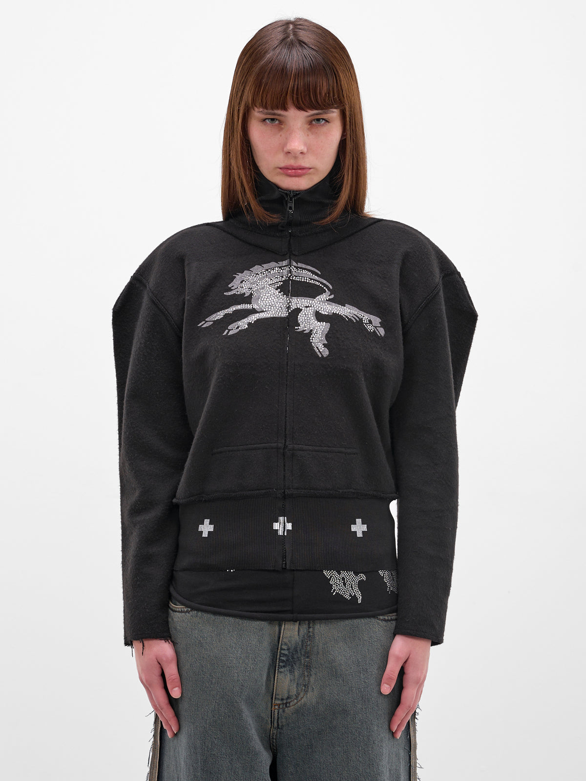 Black Deconstructed Graphic Fleece Sweatshirt (PT08JE07WWBK-BLACK)