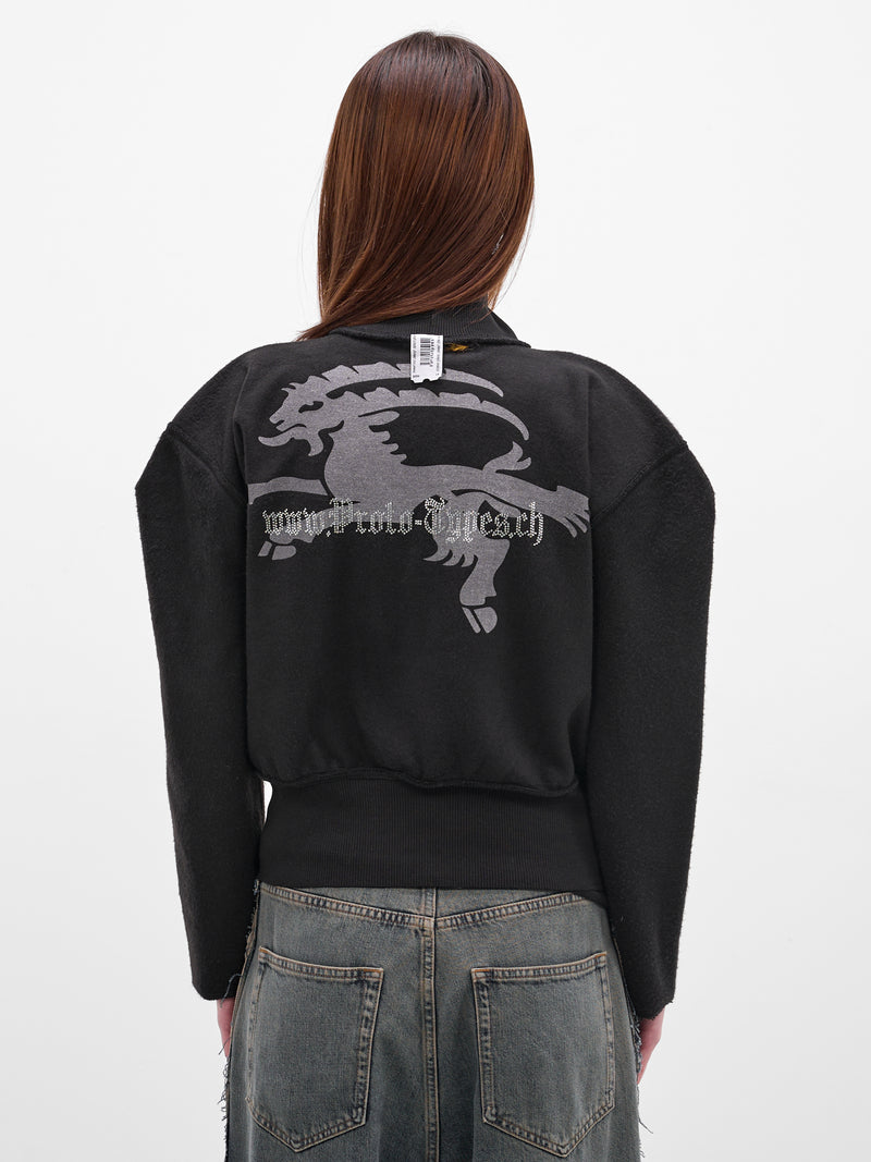 Black Deconstructed Graphic Fleece Sweatshirt (PT08JE07WWBK-BLACK)