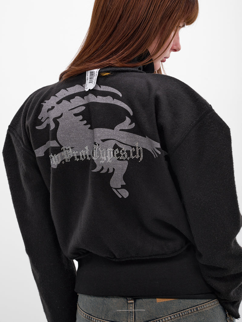 Black Deconstructed Graphic Fleece Sweatshirt (PT08JE07WWBK-BLACK)