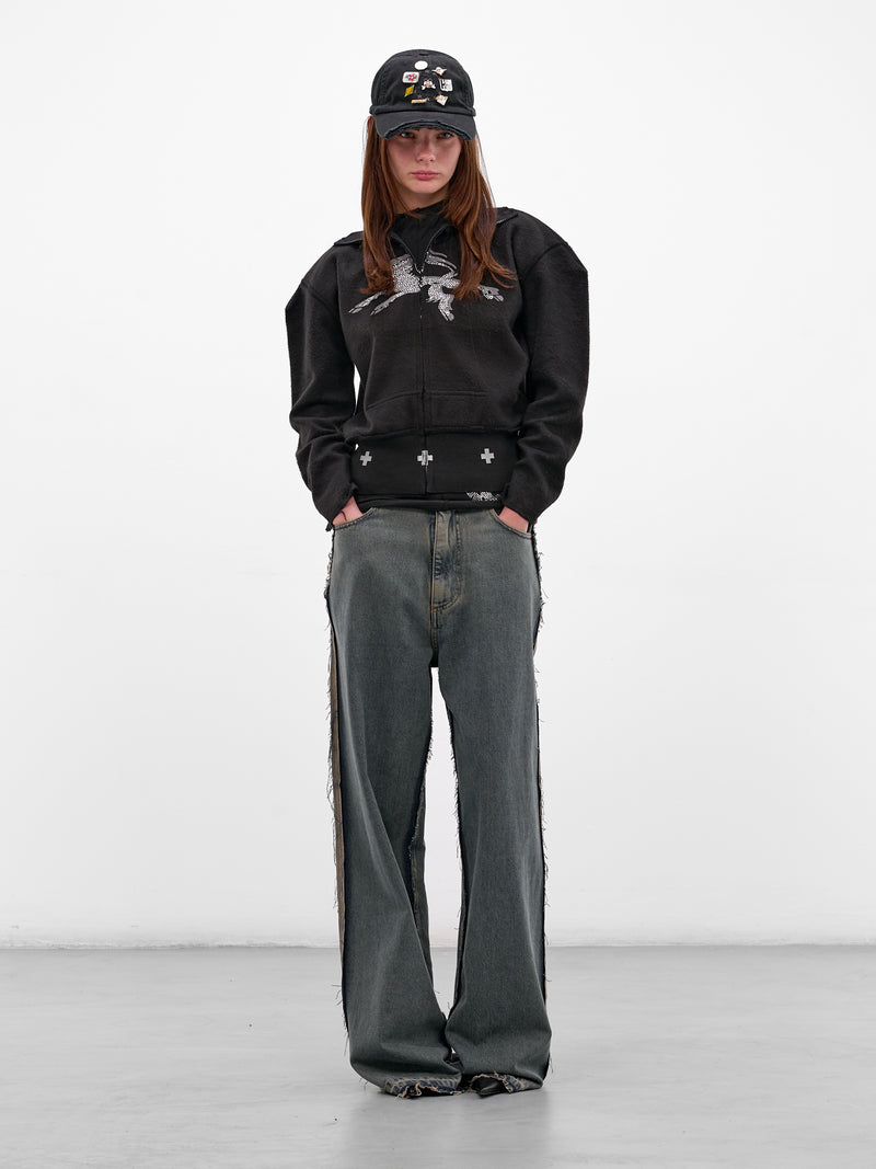 Black Deconstructed Graphic Fleece Sweatshirt (PT08JE07WWBK-BLACK)