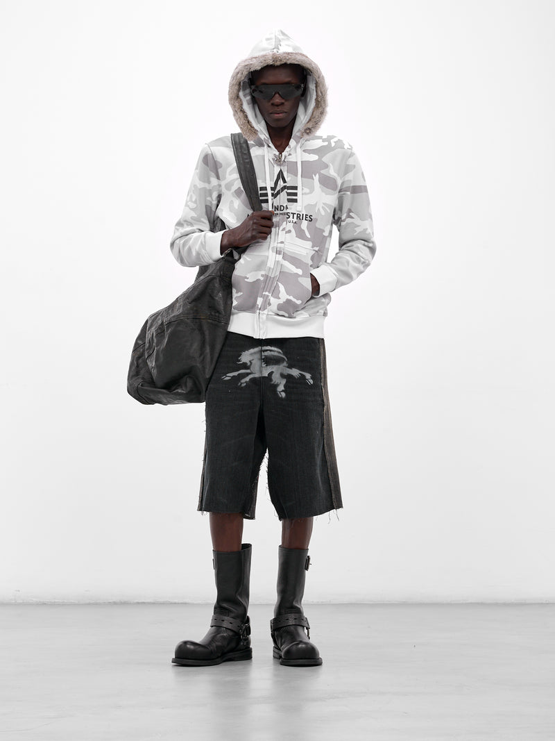 Black Goat Graphic Denim Shorts (PT08DE05USBK-BLACK)