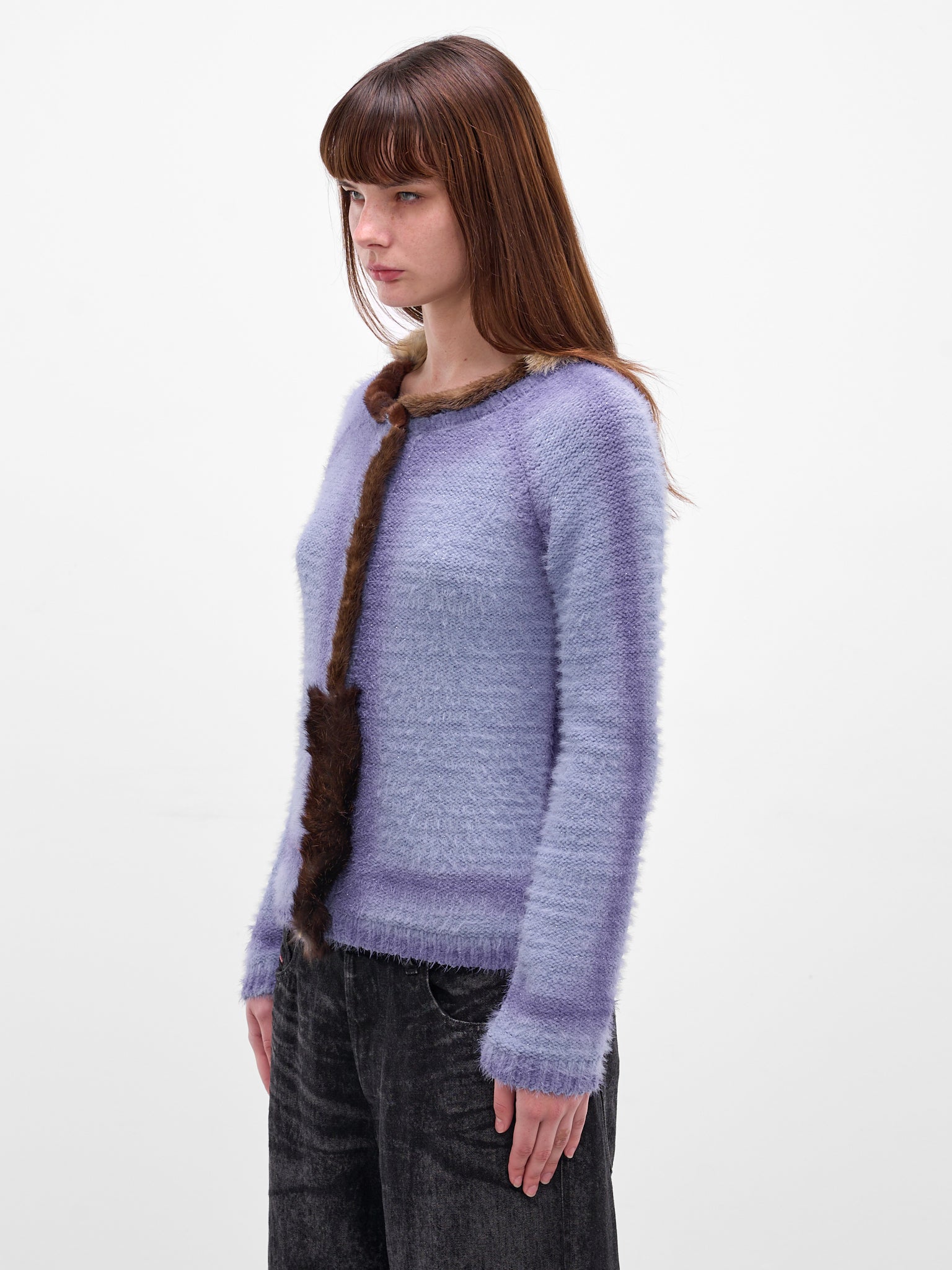 Wool Knit Fur Trim Cardigan (PT08KN08USXX-VIOLET-GREY)