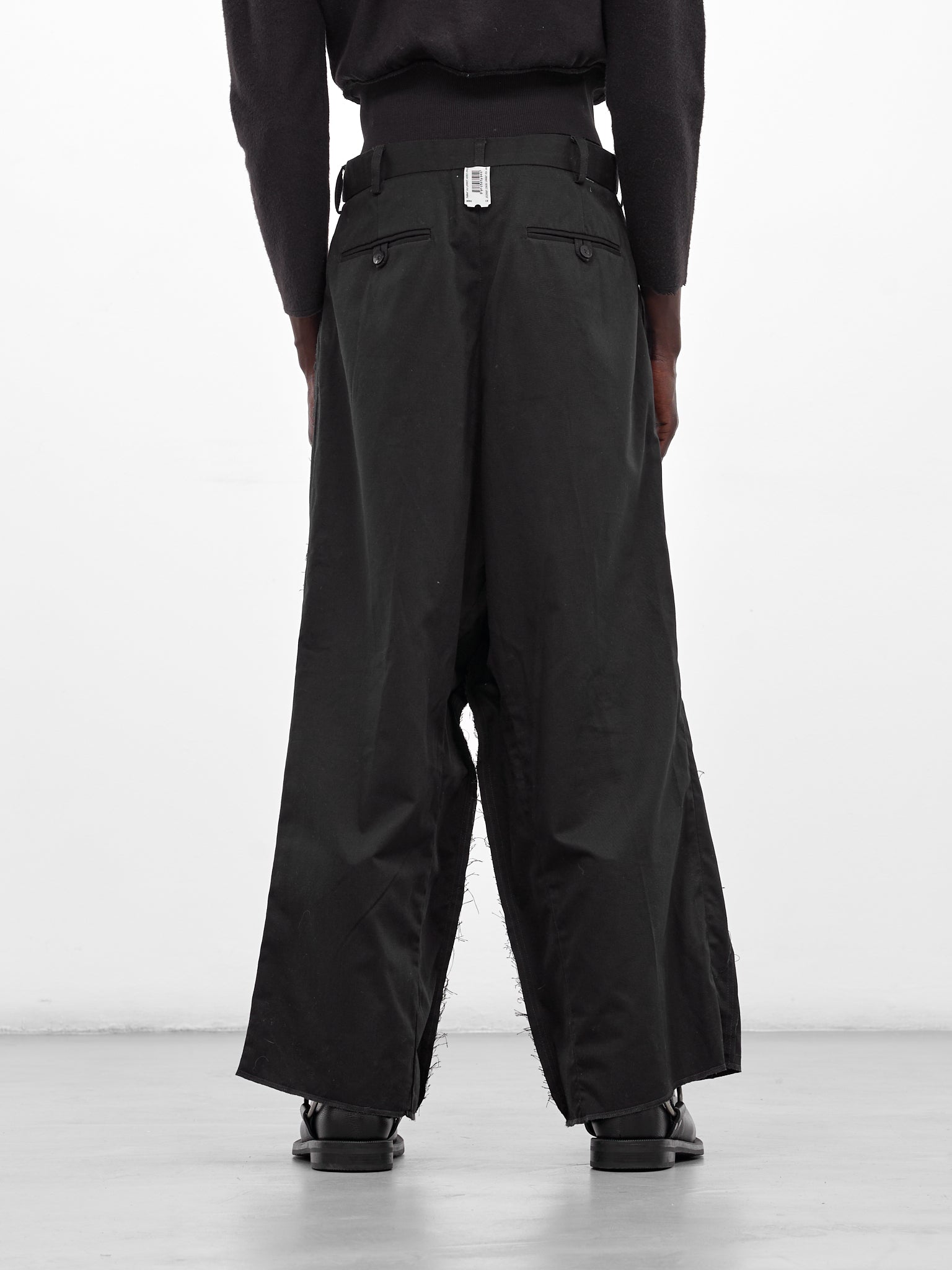 Black Deconstructed Wool Wide Trousers (PT08PA01USBK-BLACK)