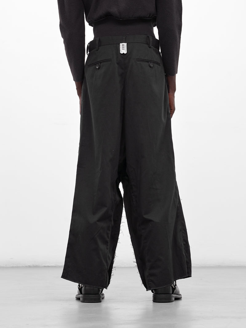 Black Deconstructed Wool Wide Trousers (PT08PA01USBK-BLACK)