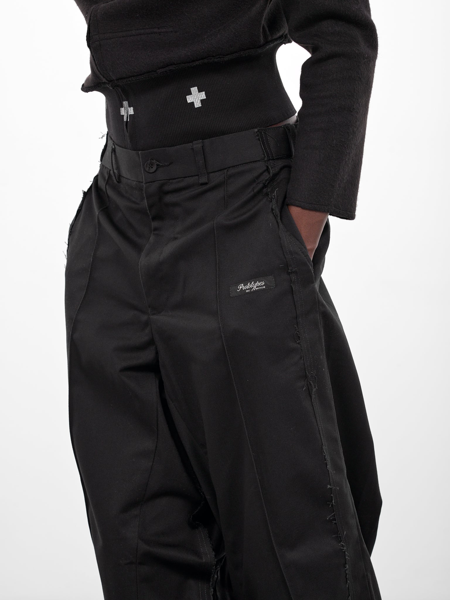 Black Deconstructed Wool Wide Trousers (PT08PA01USBK-BLACK)