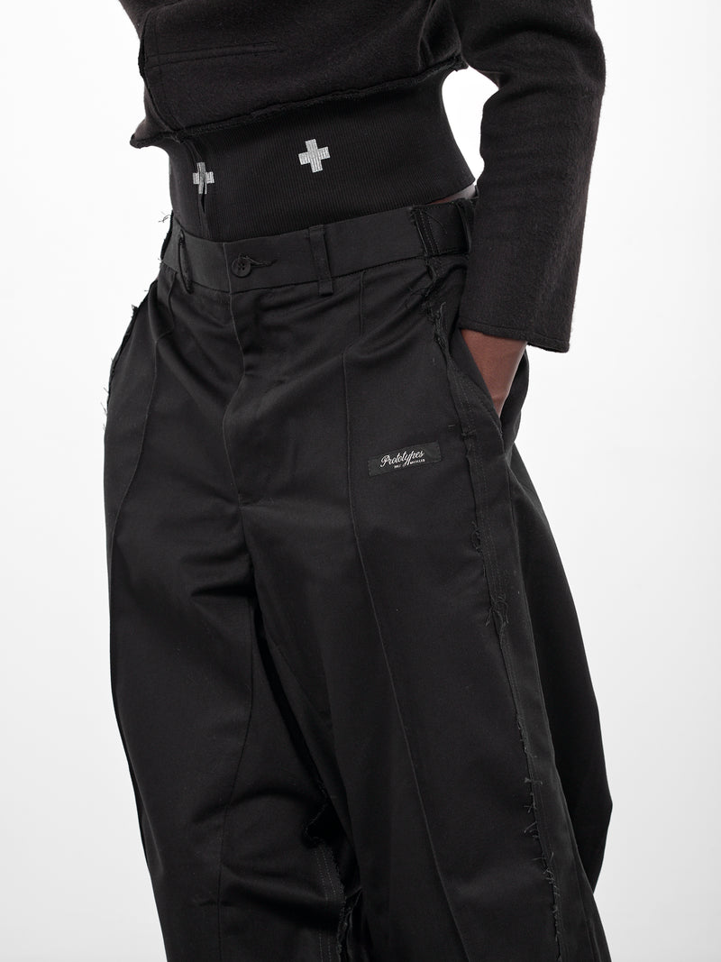 Black Deconstructed Wool Wide Trousers (PT08PA01USBK-BLACK)