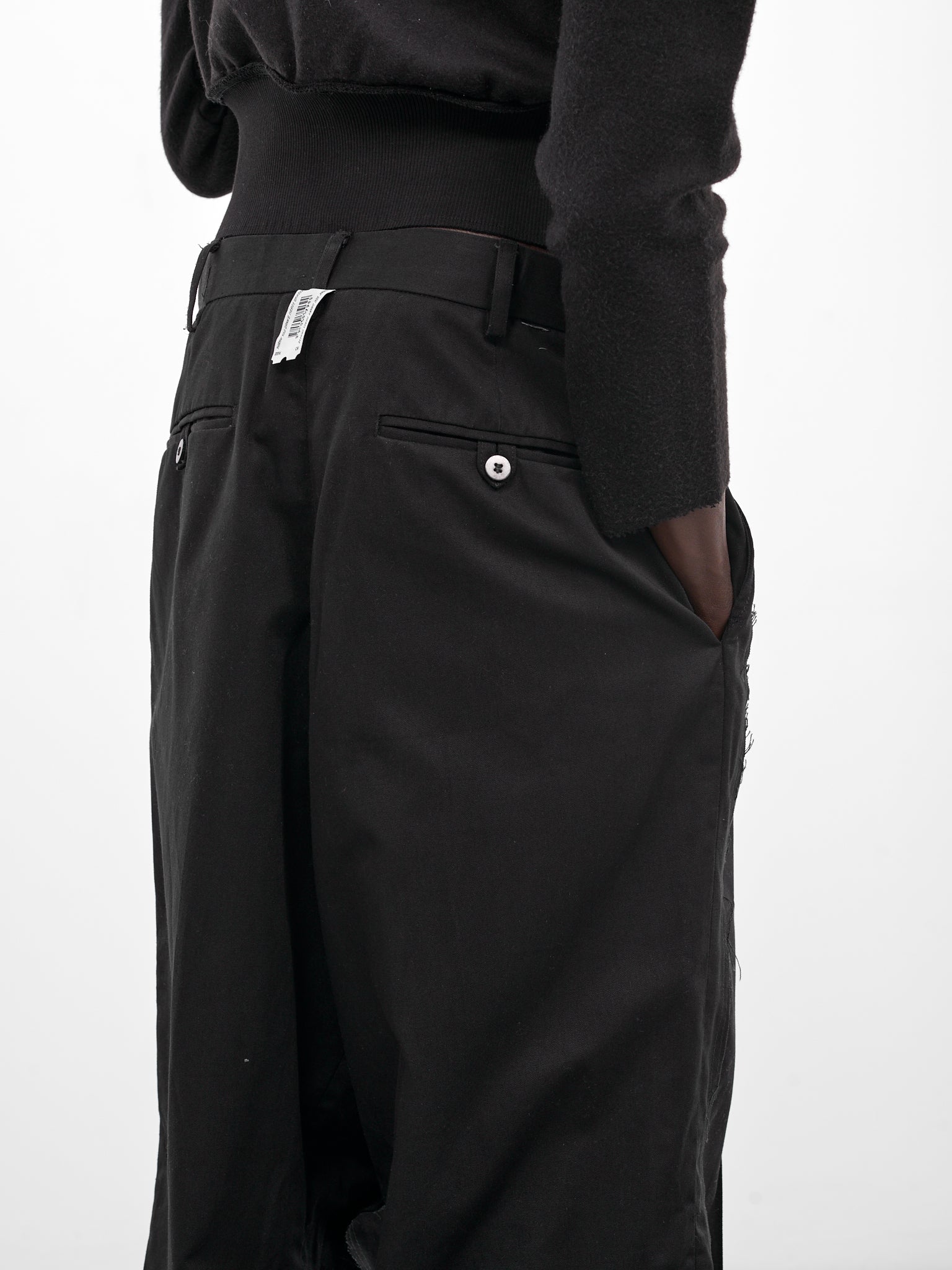 Black Deconstructed Wool Wide Trousers (PT08PA01USBK-BLACK)