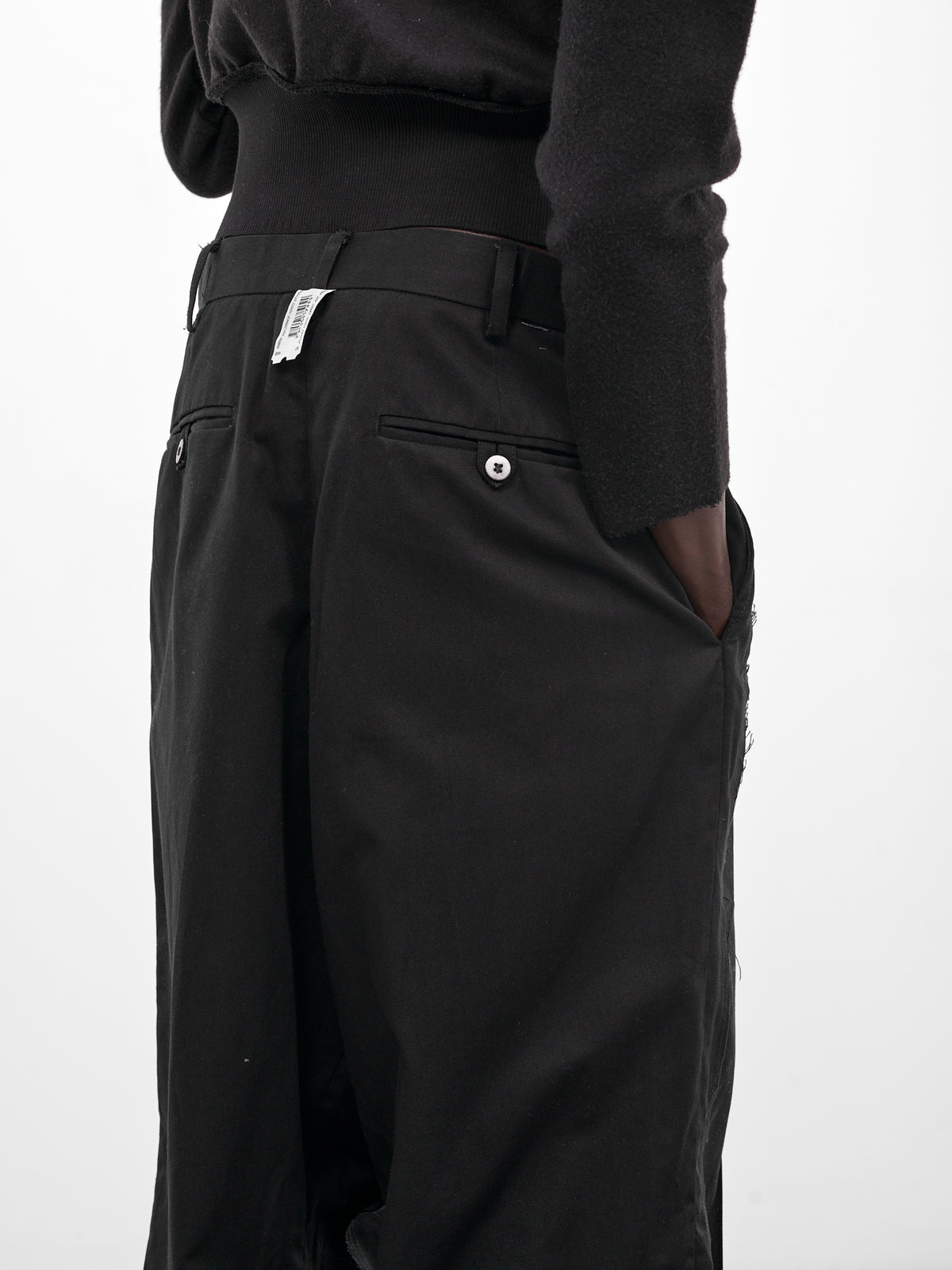 Black Deconstructed Wool Wide Trousers (PT08PA01USBK-BLACK)