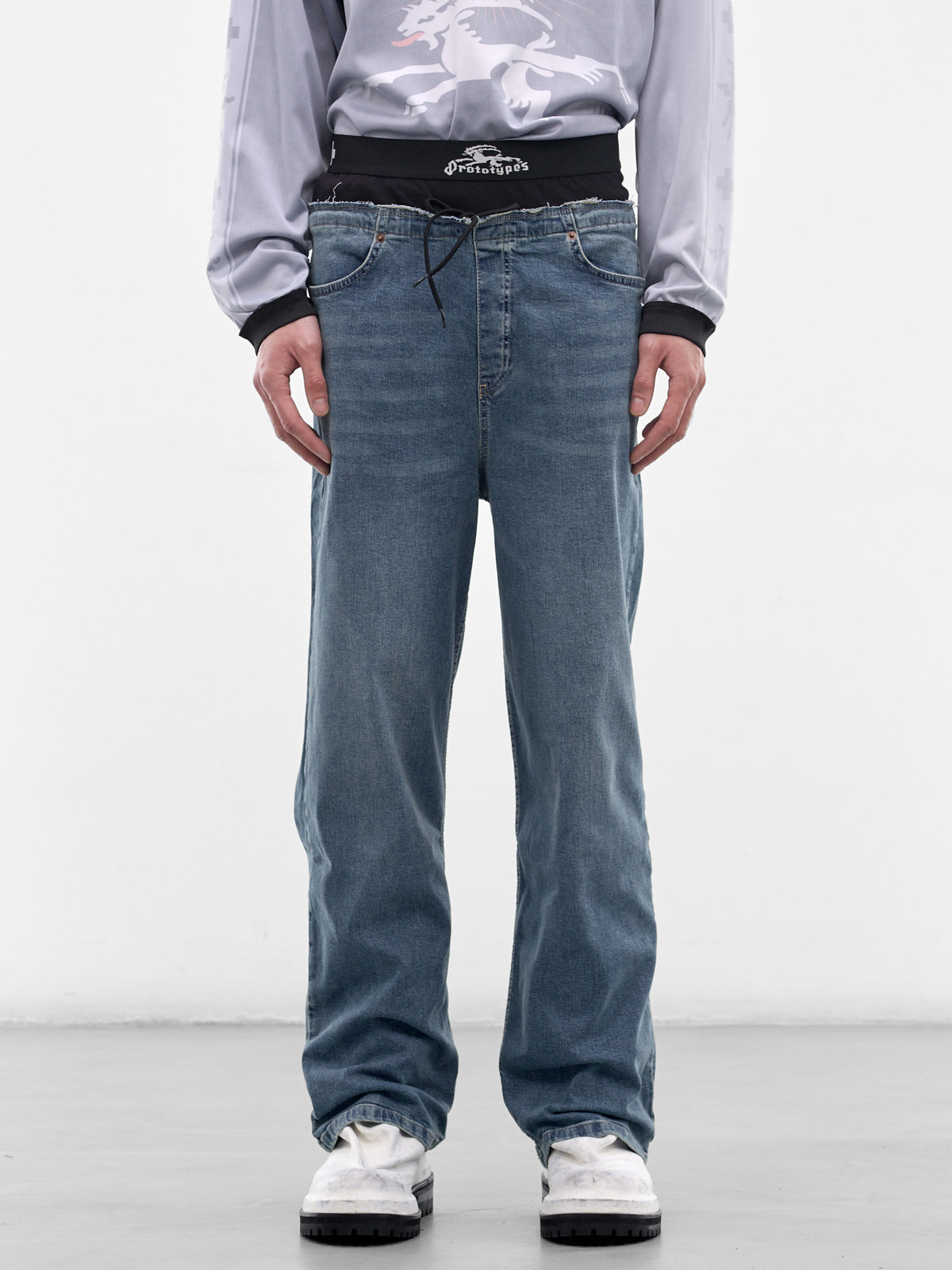 Double Waistband Denim Jeans (PT09DE05USBL-BLUE)