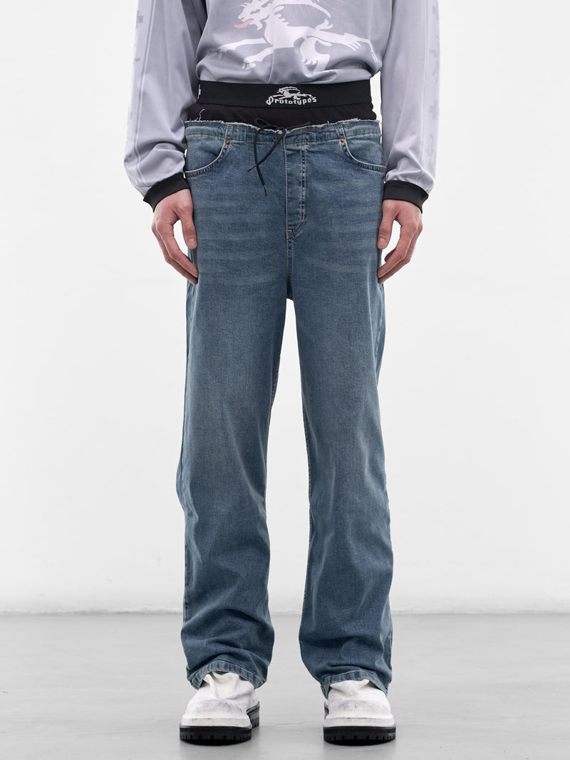Double Waistband Denim Jeans (PT09DE05USBL-BLUE)