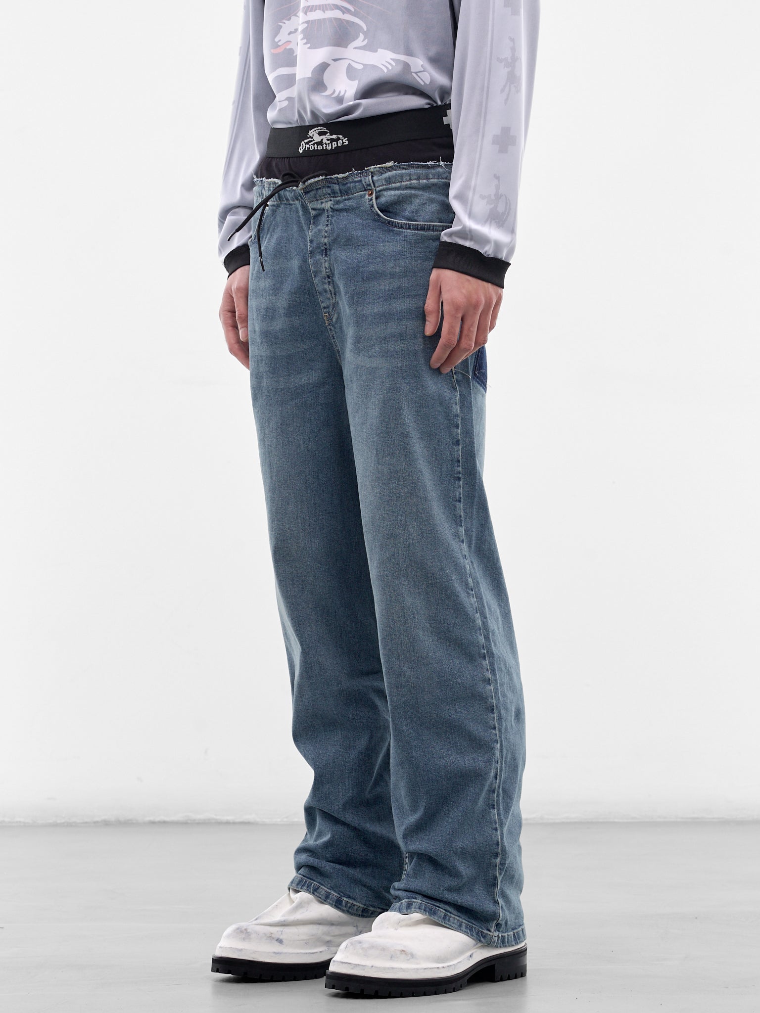 Double Waistband Denim Jeans (PT09DE05USBL-BLUE)