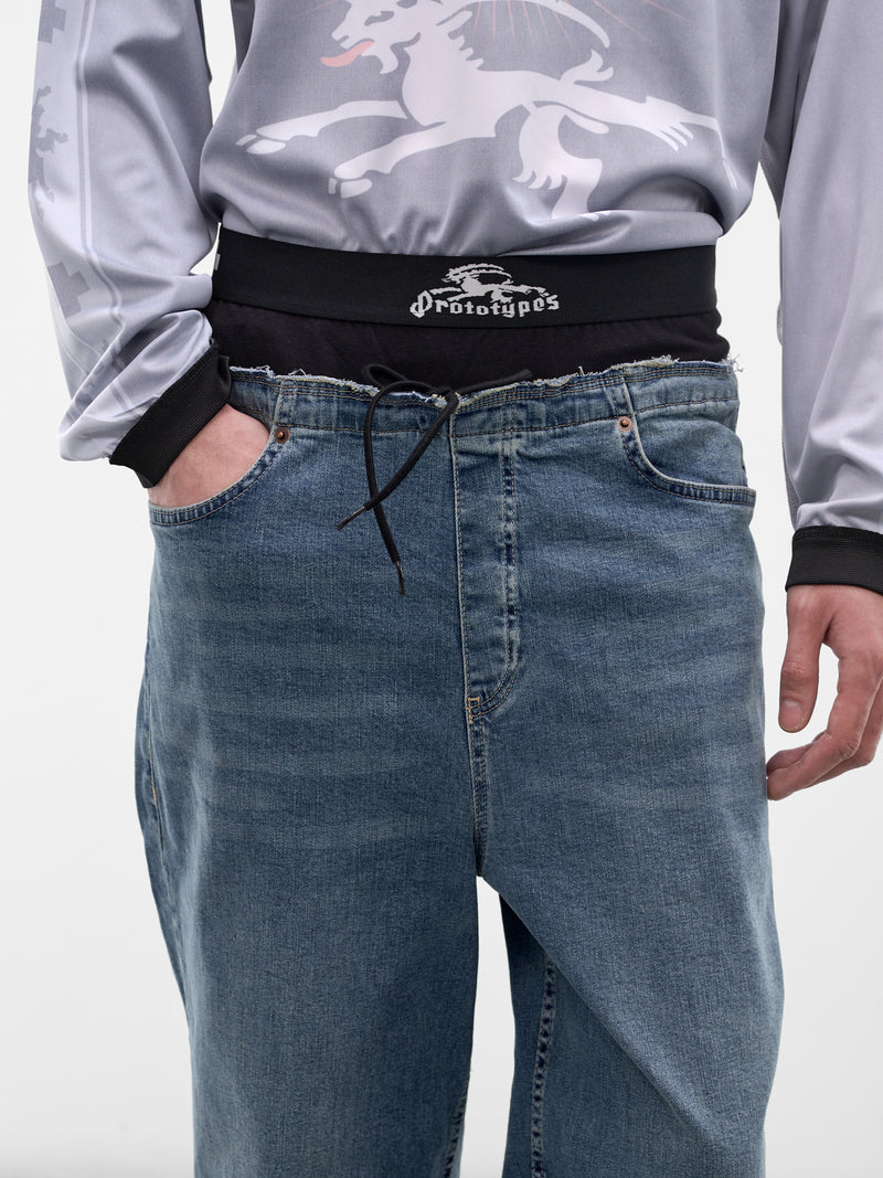 Double Waistband Denim Jeans (PT09DE05USBL-BLUE)