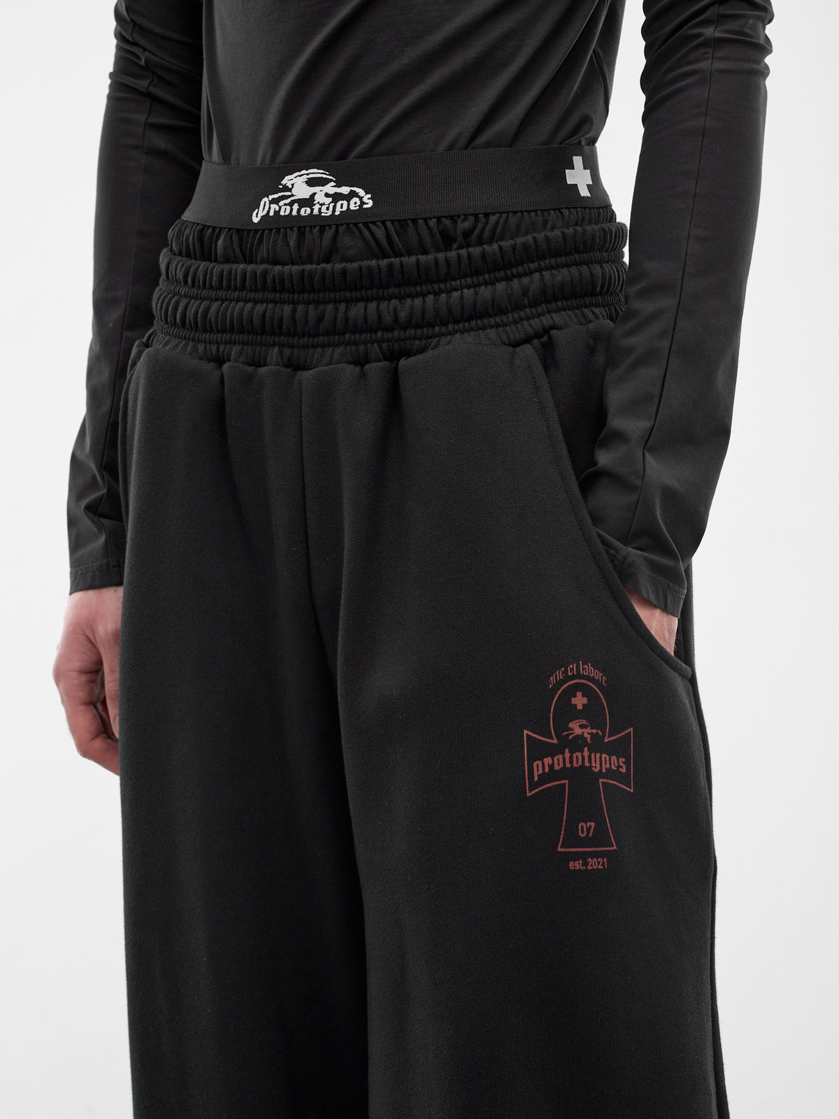 Black Cotton Double Waistband Sweatpants (PT09JE36USBK-BLACK)