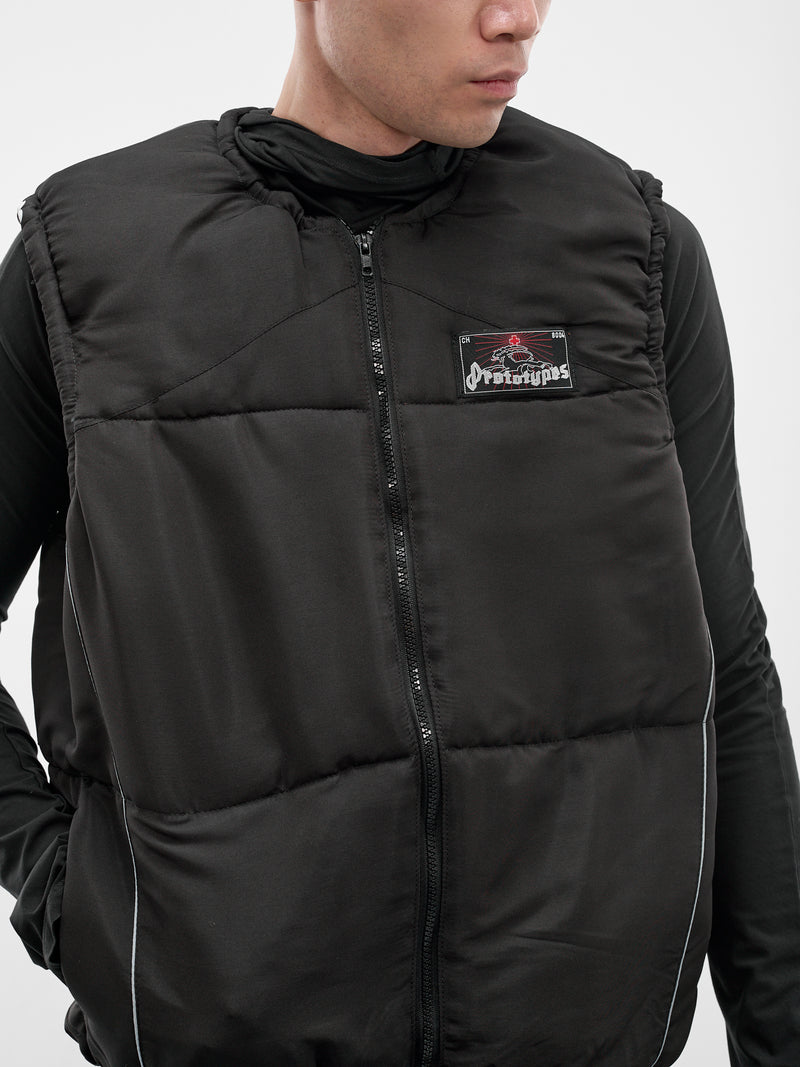 Black Upcycled Track Pants Gilet (PT09OW04USBK-BLACK)