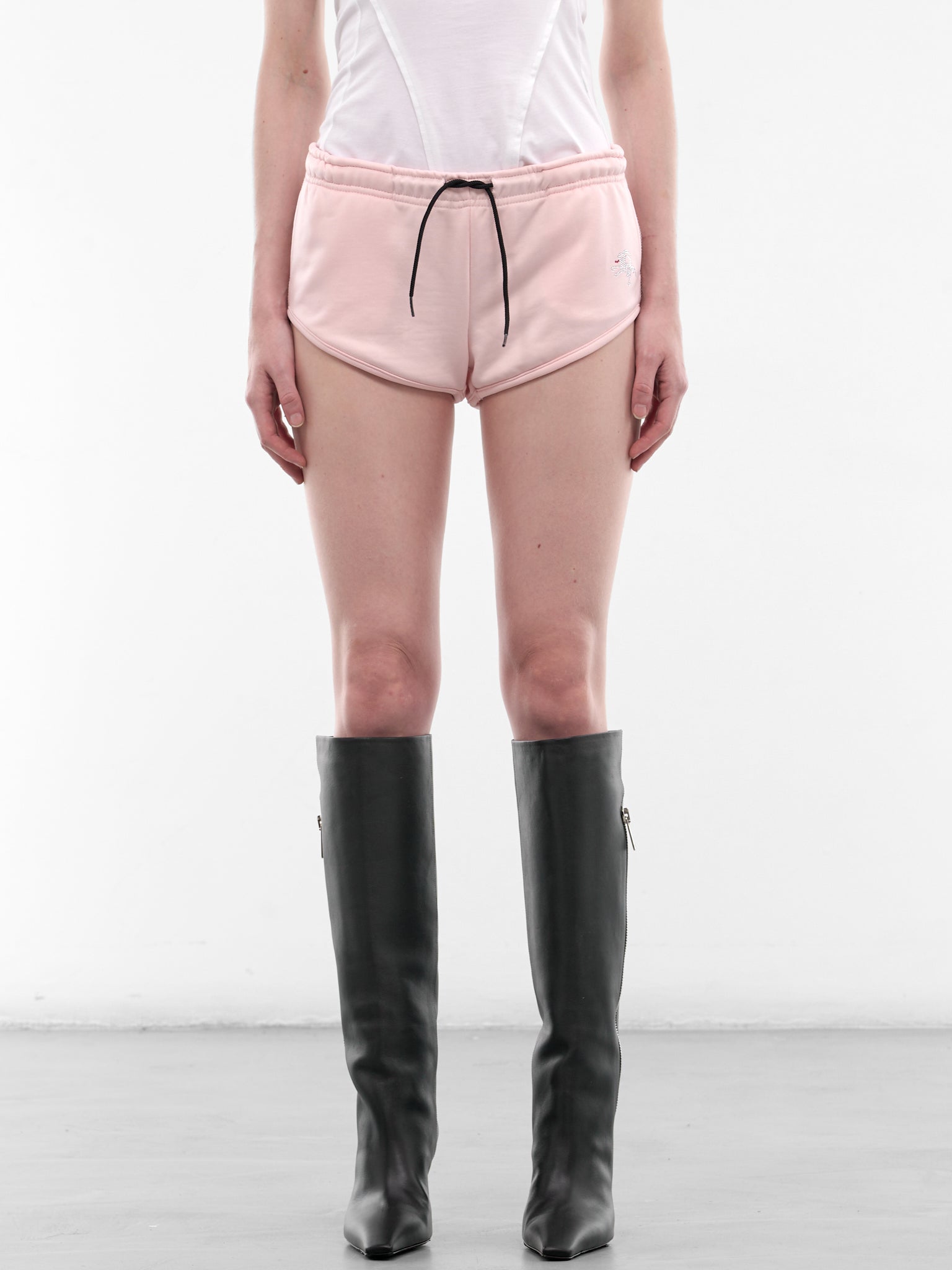 Pink Rhinestone Mini Track Shorts (PT09SW06WWPK-PINK)