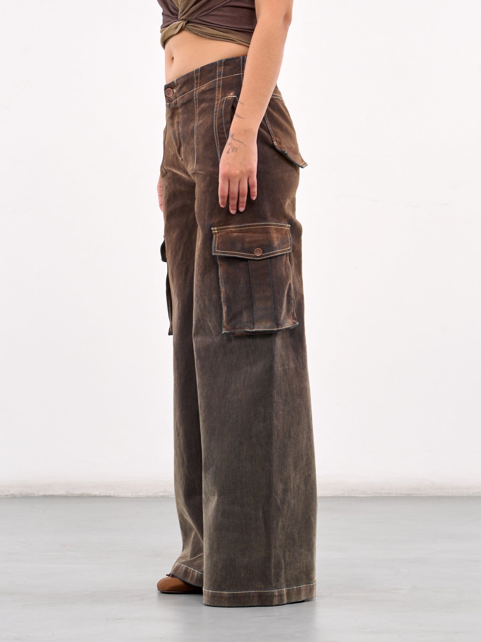 Wide Leg Cargo Pants (PT11C1BR430-BISON)