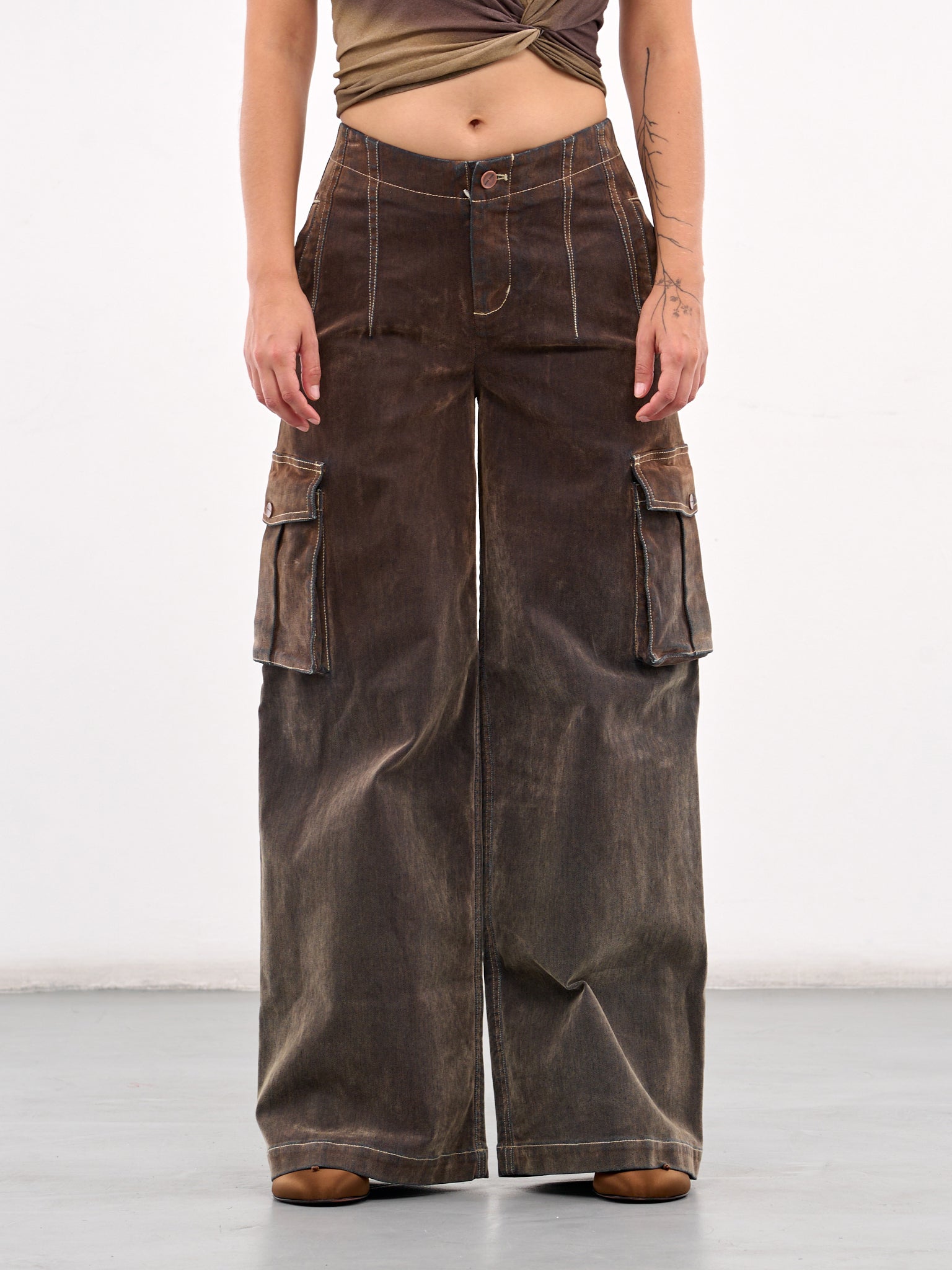 Wide Leg Cargo Pants (PT11C1BR430-BISON)