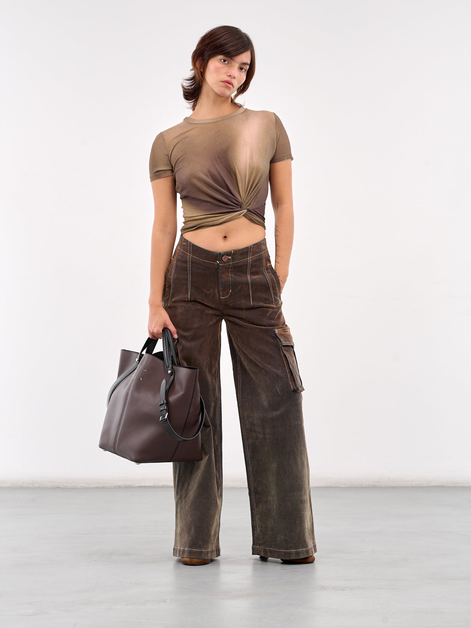 Wide Leg Cargo Pants (PT11C1BR430-BISON)