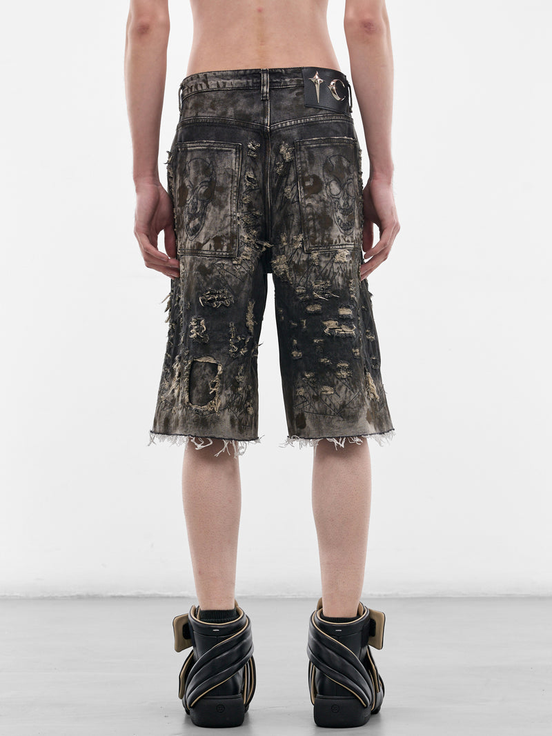 Hard Washed Destroyed Denim Shorts (PT1202-BLACK)