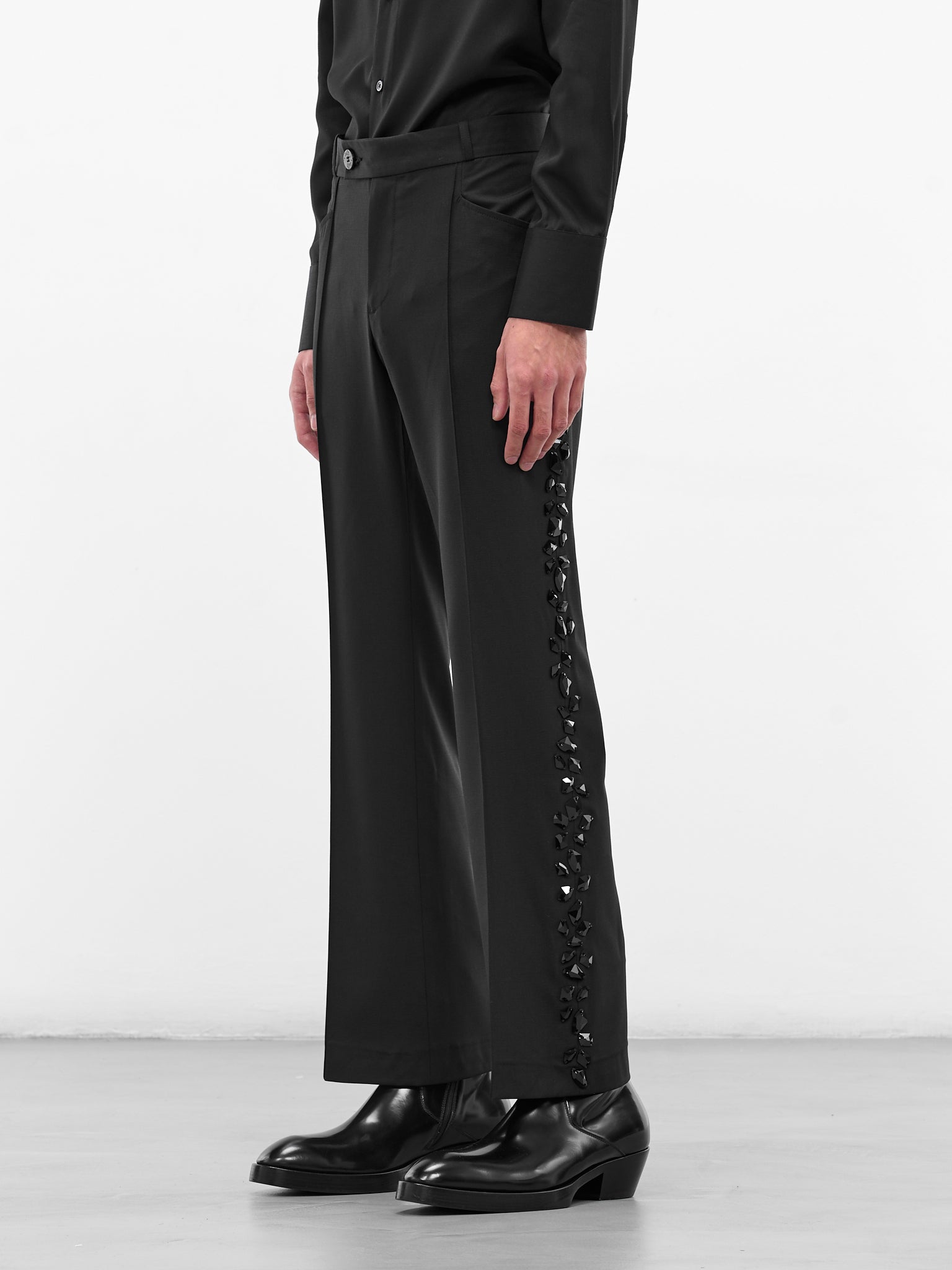 Swarovski Crystal Tailored Flare Trousers (PT14CR-AM44-BLACK-W-SWAROVSKI)