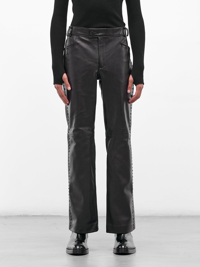 Black Leather Swarovski Flared Trousers (PT14LRP-LE62-BLACK-W-SWAROVSKI)