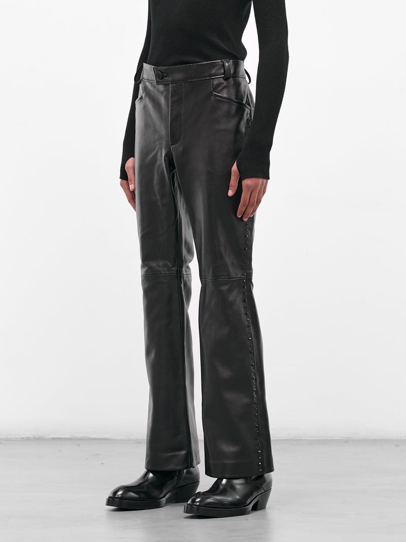 Black Leather Swarovski Flared Trousers (PT14LRP-LE62-BLACK-W-SWAROVSKI)
