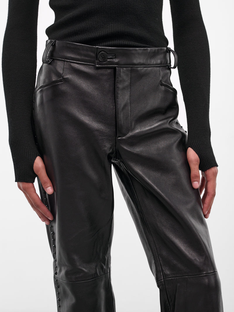 Black Leather Swarovski Flared Trousers (PT14LRP-LE62-BLACK-W-SWAROVSKI)